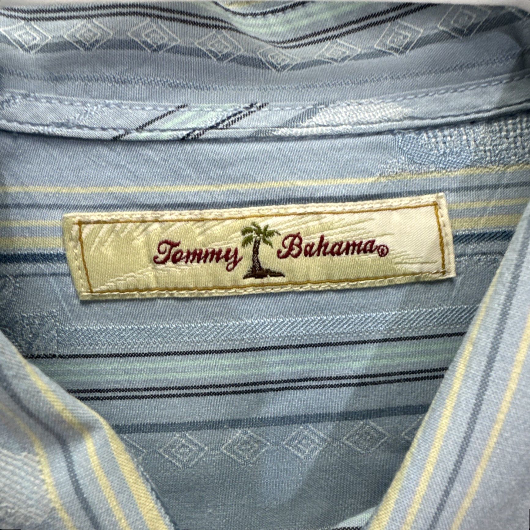 Tommy Bahama VINTAGE Tommy Bahama Shirt Men's Large Blue Floral Striped Silk Cotton Button-Up Hawaiian Casual Formal Size US L / EU 52-54 / 3 - 2 Thumbnail