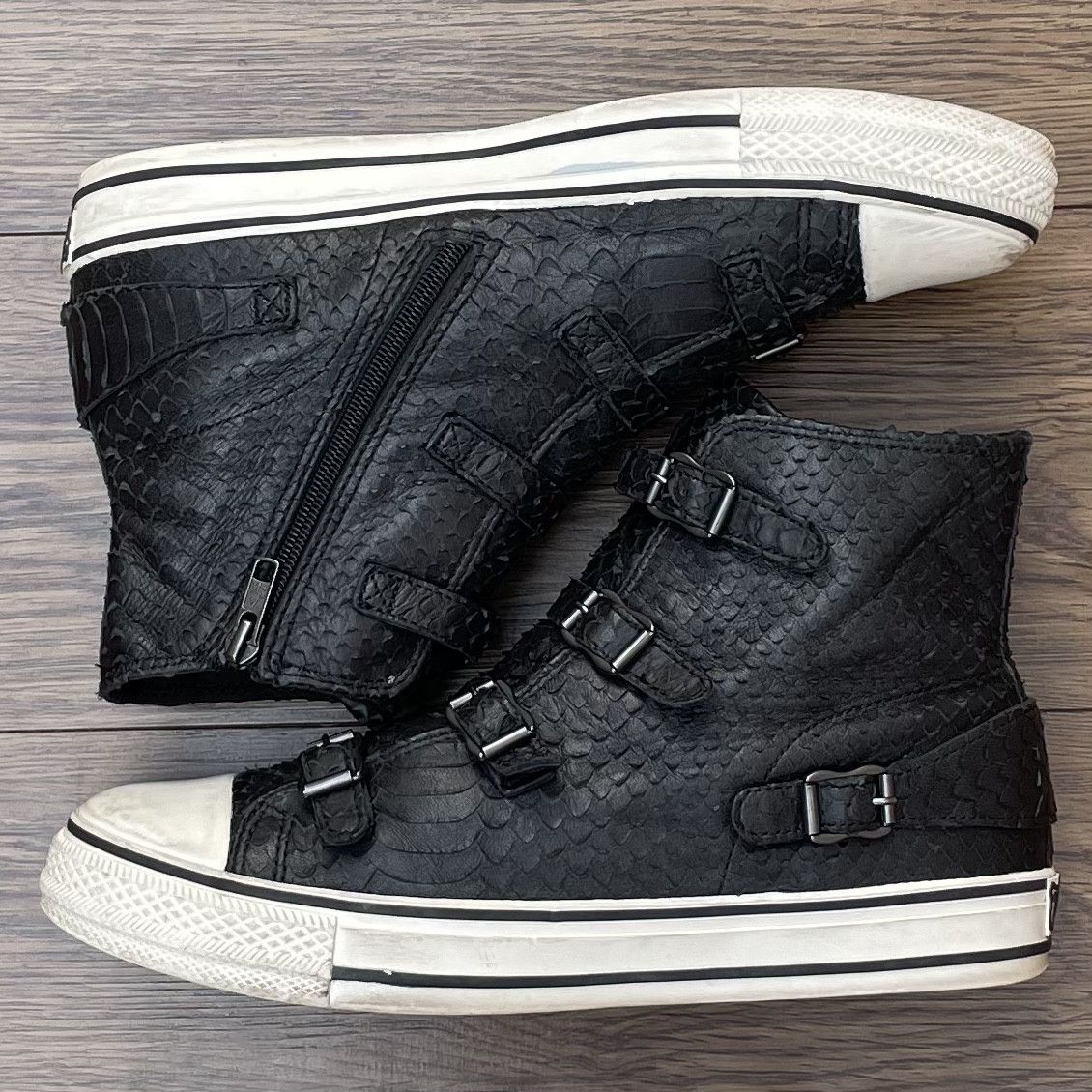 ASH ASH Virgin Buckle High Top Sneakers Black Embossed Leather Size US 11 / IT 41 - 2 Thumbnail