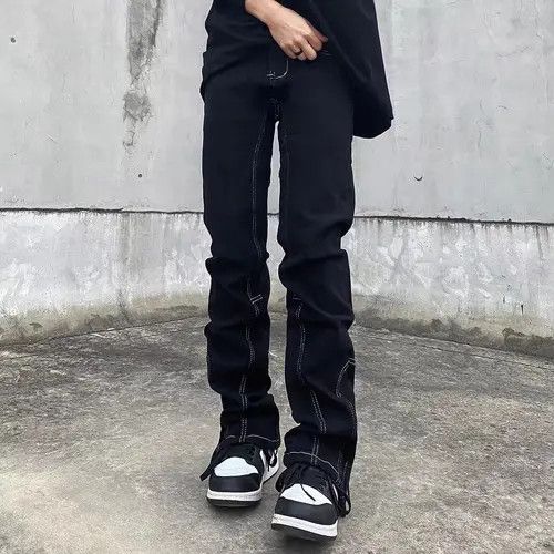 Japanese Brand High Street Topstitched Slim Fit Slit Zip Micro Flare Jeans Size US 33 - 2 Thumbnail