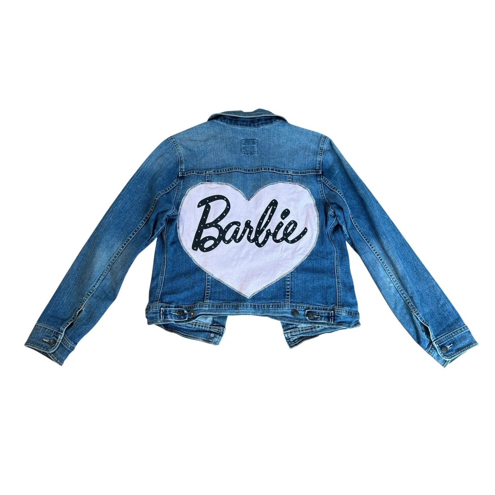 Old Navy BARBIE Pink Heart Rhinestone Denim Jacket Upcycled Retro L Size L / US 10 / IT 46 - 6 Thumbnail