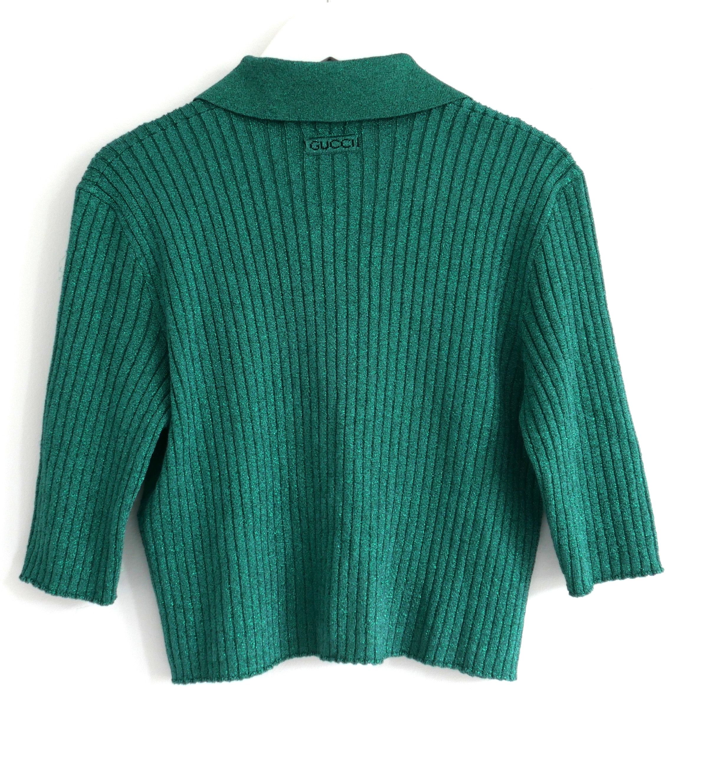 Gucci Gucci Green Lurex Cropped Sweater Top Size L / US 10 / IT 46 - 4 Thumbnail