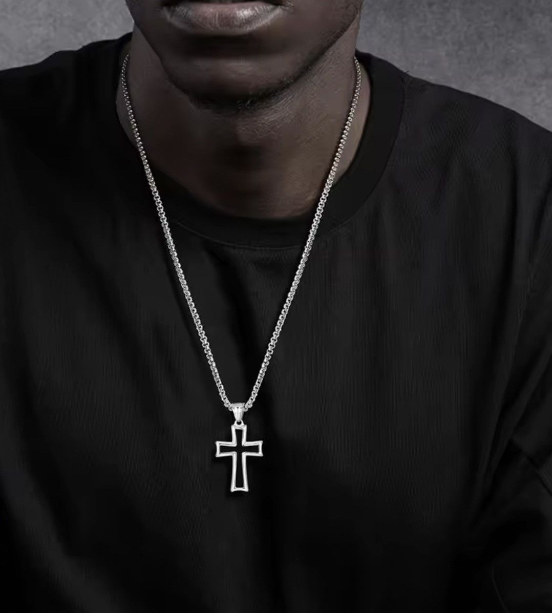 Jewelry Gothic Black Enamel Inlay Cross Pendant Necklace Size ONE SIZE - 2 Thumbnail