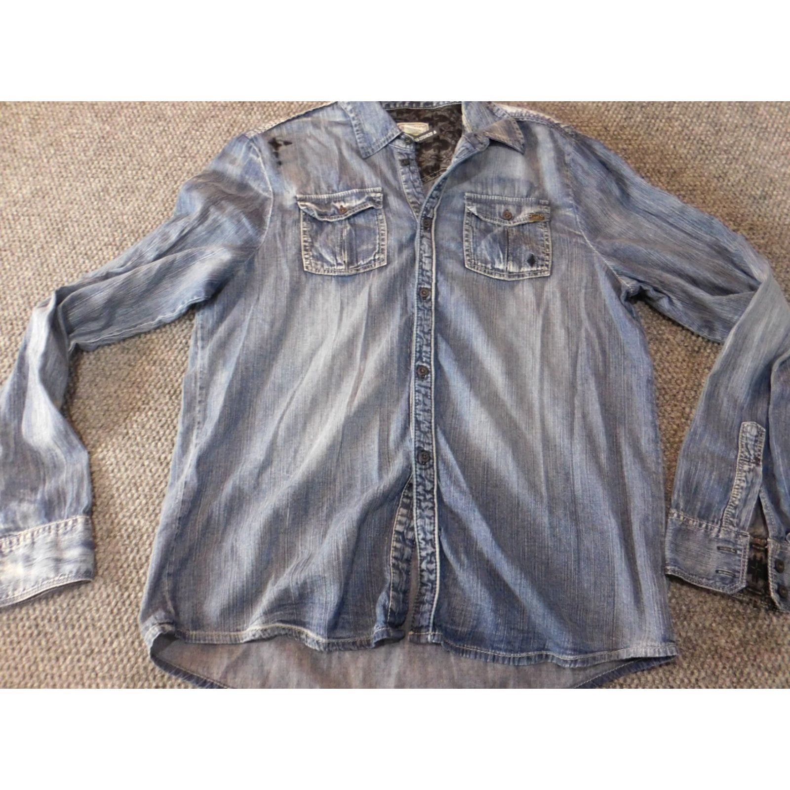Buffalo David Bitton Buffalo by David Bitton Shirt Mens Denim Blue Large Button-Up Collared Long Sleeve Denim Cotton Slimming Regular Size US L / EU 52-54 / 3 - 2 Thumbnail