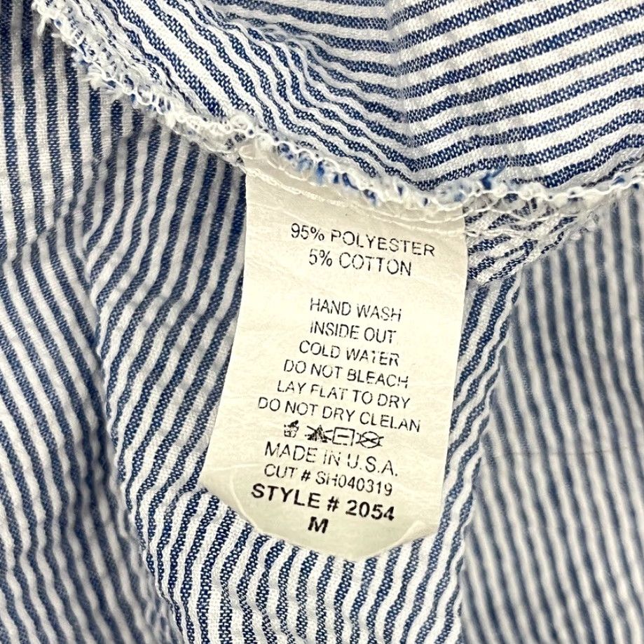 Vintage Yushi Blazer Blouse Womens M PinStriped Seersucker Artsy Button Front Stretch Shirt Dress? Size M / US 6-8 / IT 42-44 - 4 Thumbnail