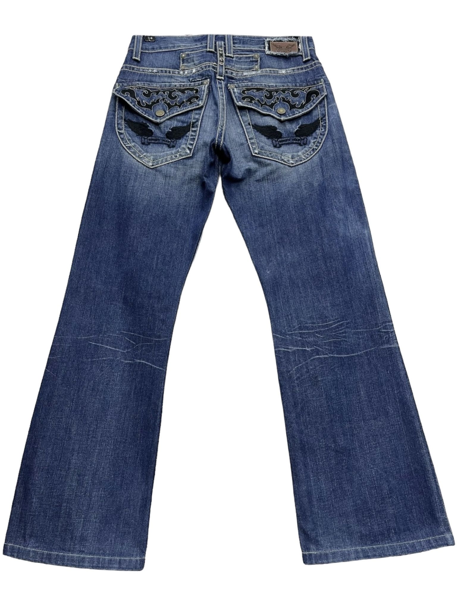 Robins Jeans ROBINS JEANS BLACK WINGS Tribal Embroidery Minimalist Flare Size US 29 - 3 Thumbnail