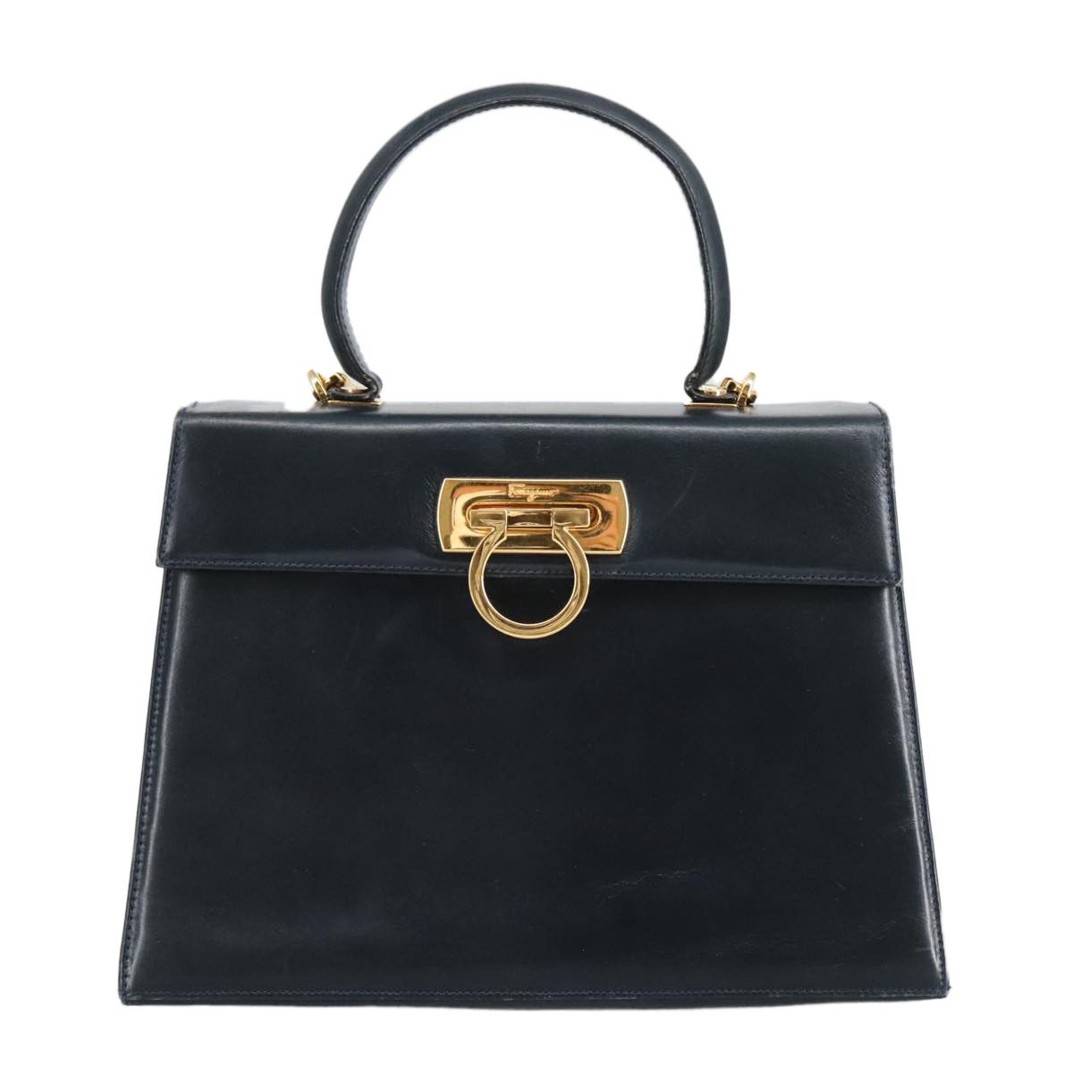 Salvatore Ferragamo Gancini Navy Leather Handbag (Pre-Owned) Size ONE SIZE - 1 Thumbnail