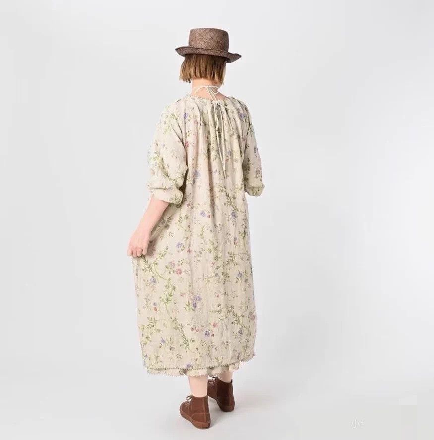 45rpm 45r Beige Linen-Cotton Elegant Print Dress (New, One-Size) Size ONE SIZE - 2 Thumbnail