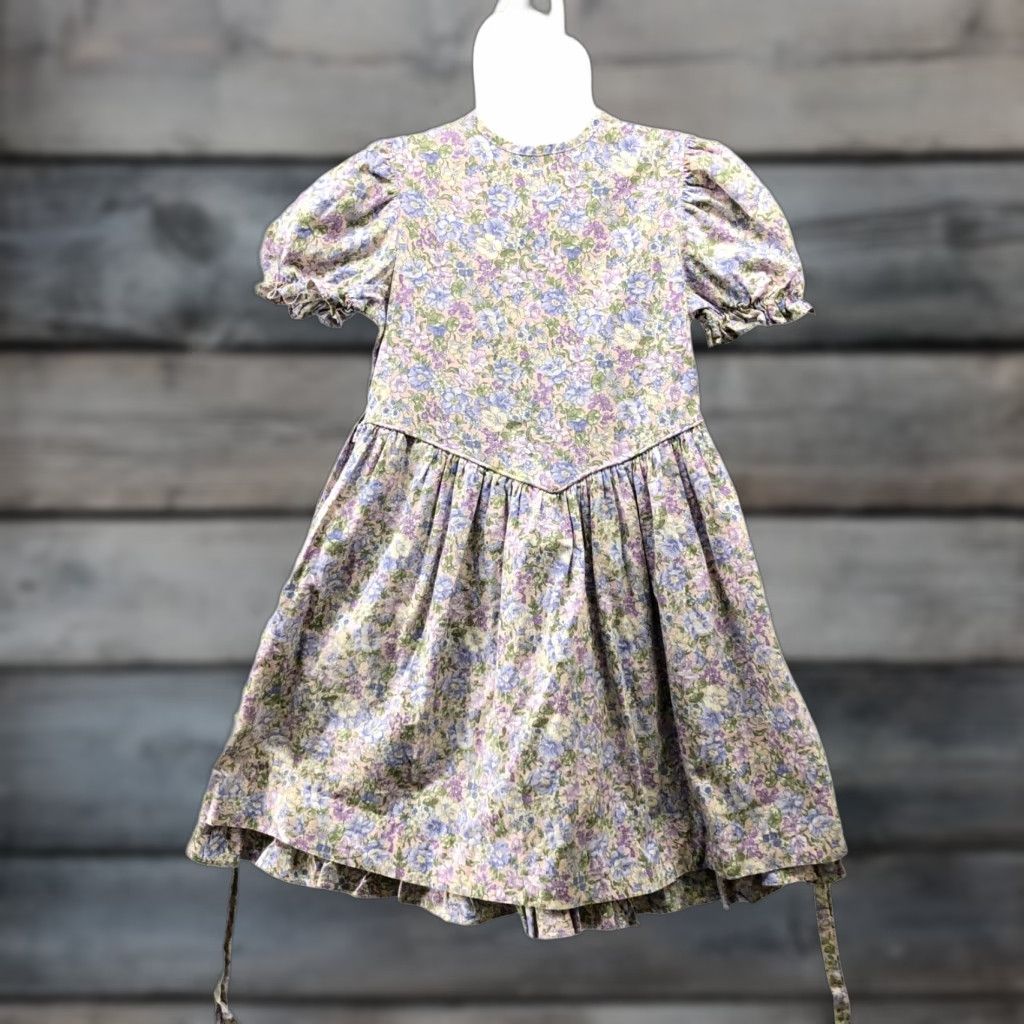 Vintage VINTAGE Girls 6X Floral Dress Puff Sleeve Purple A-Line Prairie Cottagecore 80s Size ONE SIZE - 1 Thumbnail