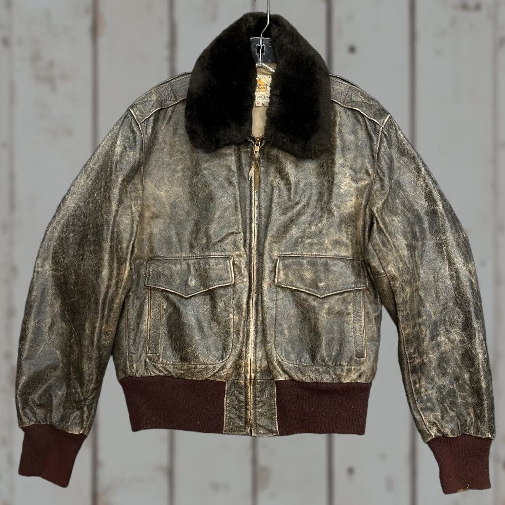 Vintage VINTAGE Golden Bear Leather Jacket Bomber Aviator Flight Fur Collar 46 Made USA Size US S / EU 44-46 / 1 - 1 Thumbnail
