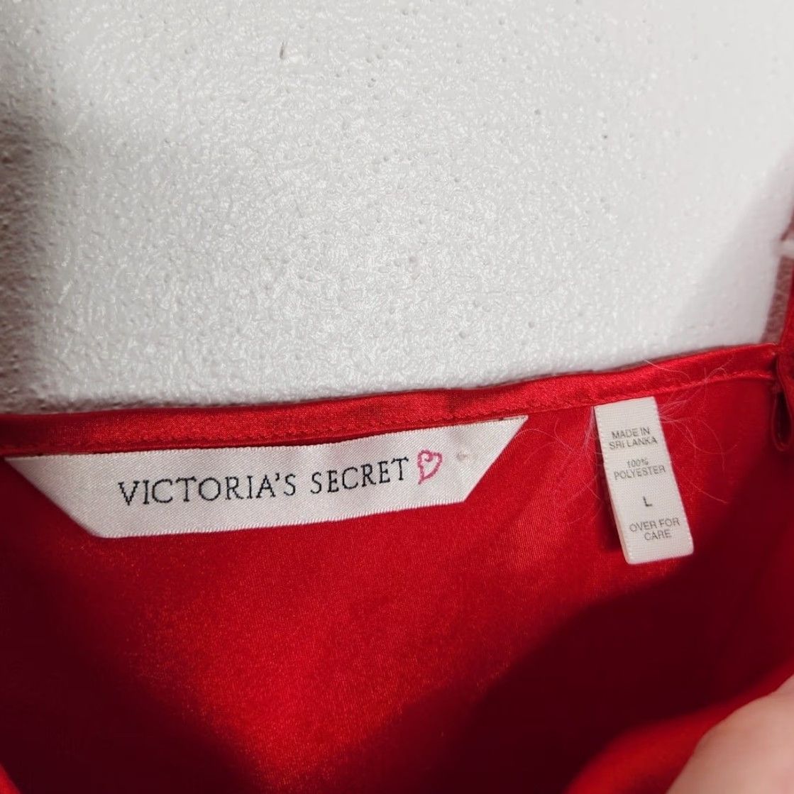 Victoria's Secret VINTAGE Victoria's Secret Dress Shirt Minor Red Rose Bow Satin Sheer Mini L Large Womens 90s/2000s Slip Dress Victorian Size L / US 10 / IT 46 - 4 Thumbnail