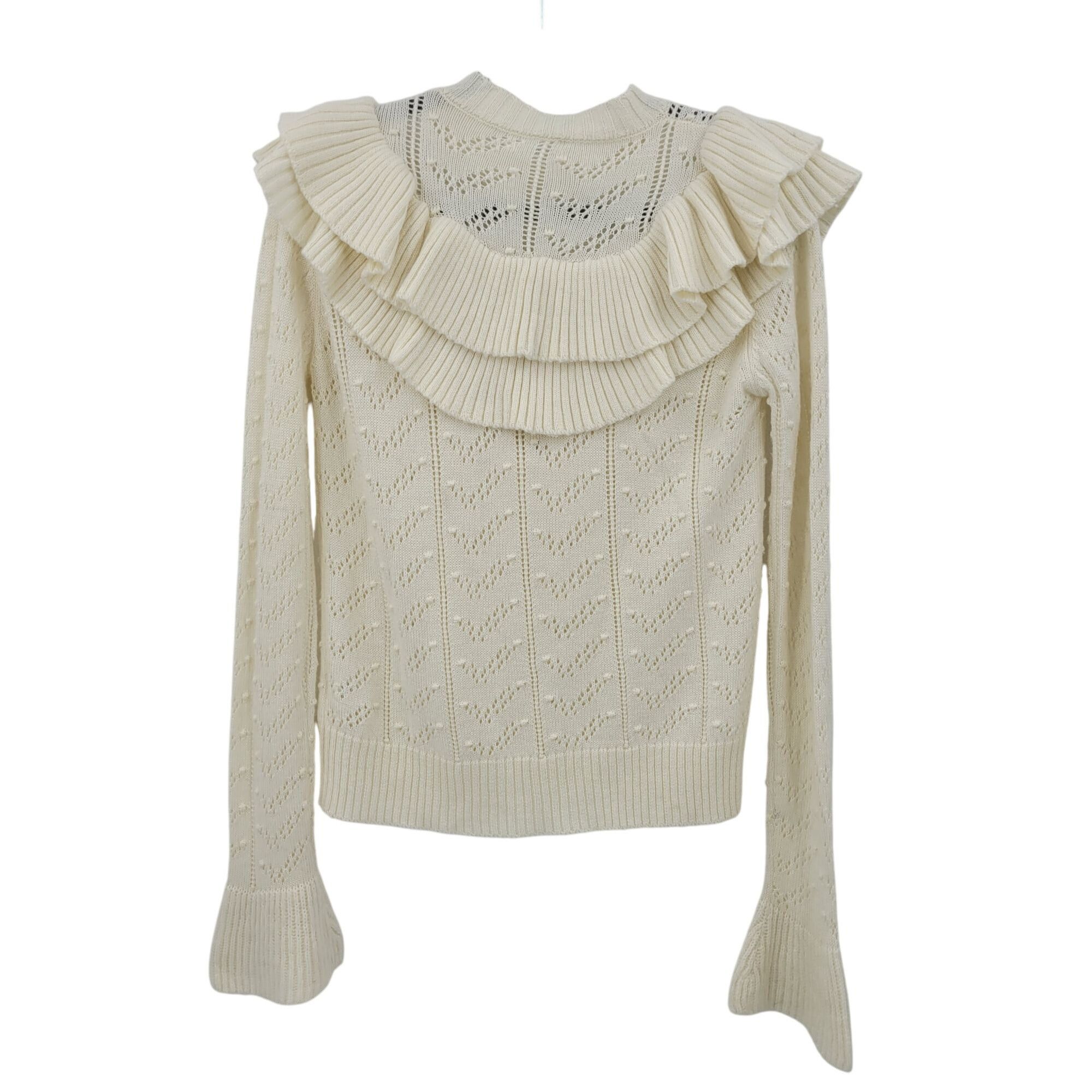 Designer Tularosa Womens Ivory Ruffle Knit Sweater S Wool Bell Sleeve Size S / US 4 / IT 40 - 9 Thumbnail