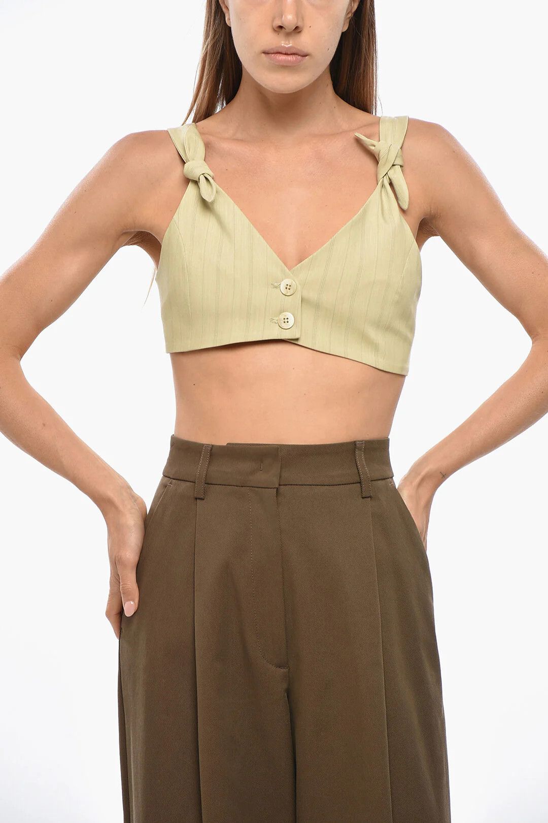 Ganni og1mm0426 Buttoned Crop Top in Yellow Size XS / US 0-2 / IT 36-38 - 1 Thumbnail