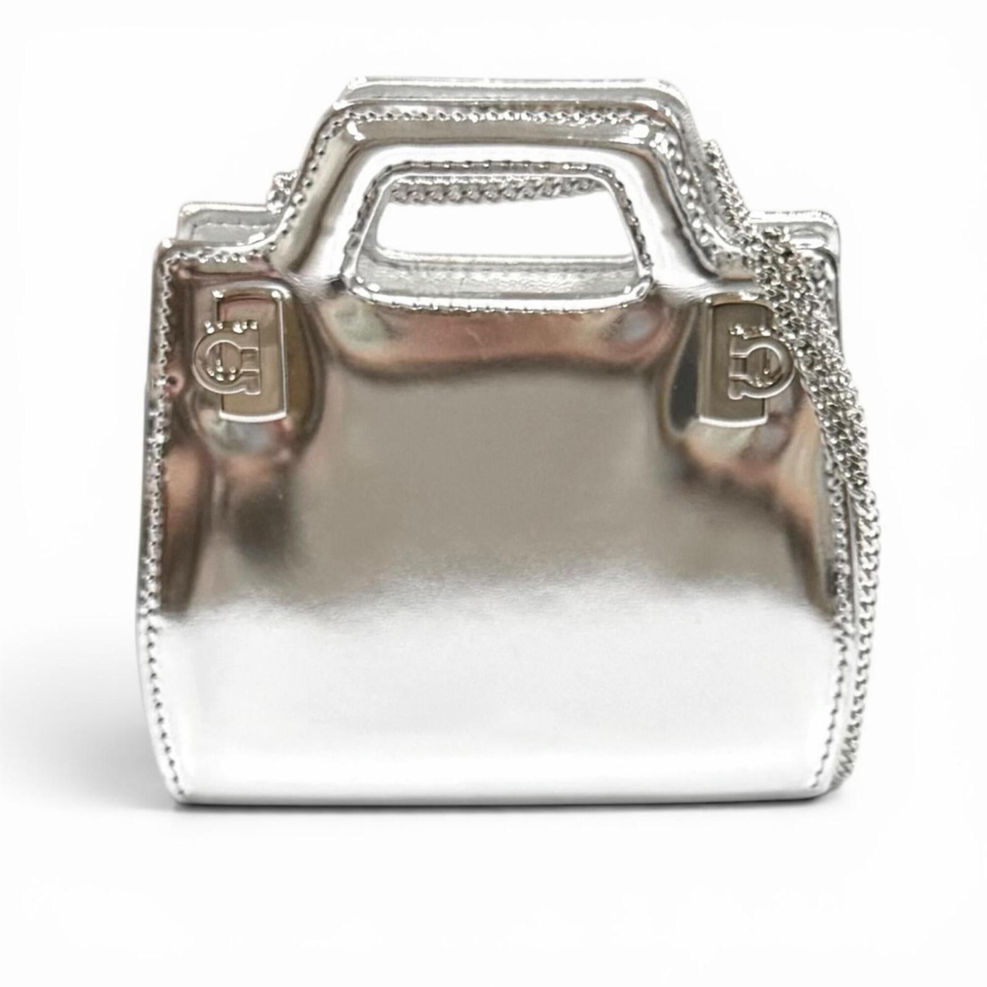 Salvatore Ferragamo Salvatore Ferragamo FERRAGAMO Wanda Mini Gancini Leather 2-Way Chain Shoulder Pouch Bag, Silver, Made in Italy, Women's, with Dust Bag Size ONE SIZE - 1 Thumbnail