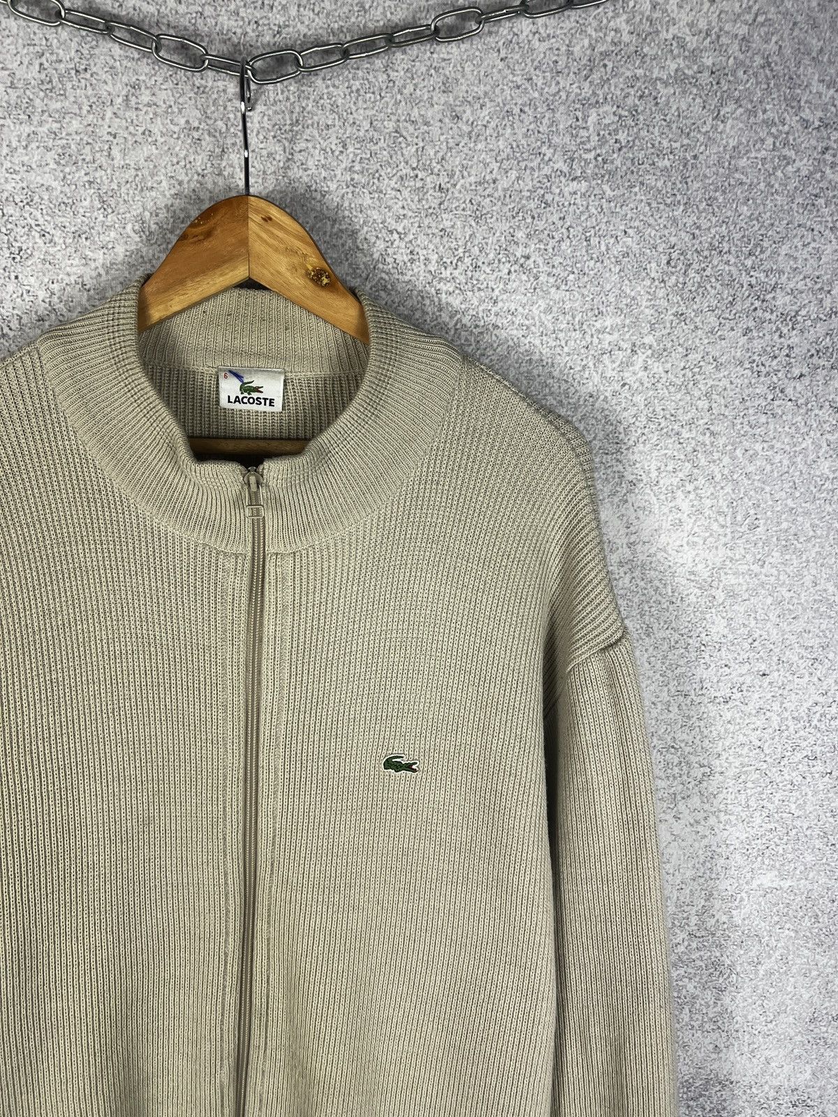 Lacoste Vintage Lacoste Full Zip Wool Knitted Sweater Beige Size US L / EU 52-54 / 3 - 2 Thumbnail