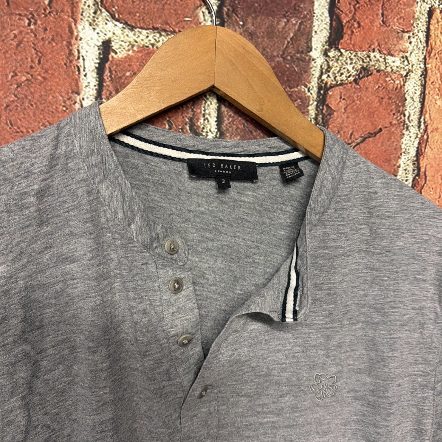 Ted Baker Ted Baker London Henley Shirt Men's Sz 3 Short Sleeve Cotton Gray Shirt Officially Polo Casual London Pattern Striped Button Collar 3 Regular Mens Size US S / EU 44-46 / 1 - 2 Thumbnail