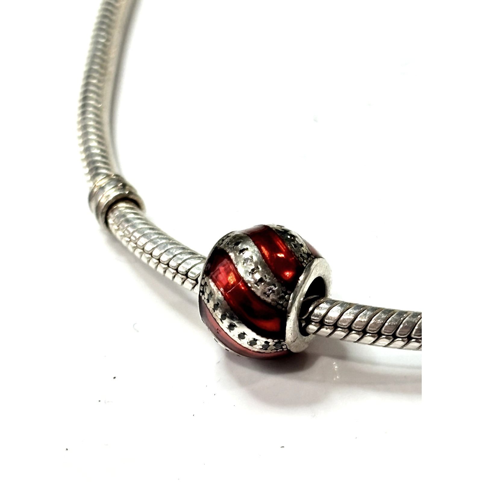 Other EUROPEAN BEADS Silver Tone & Red Enamel Pave Christmas Bead Size ONE SIZE - 2 Thumbnail