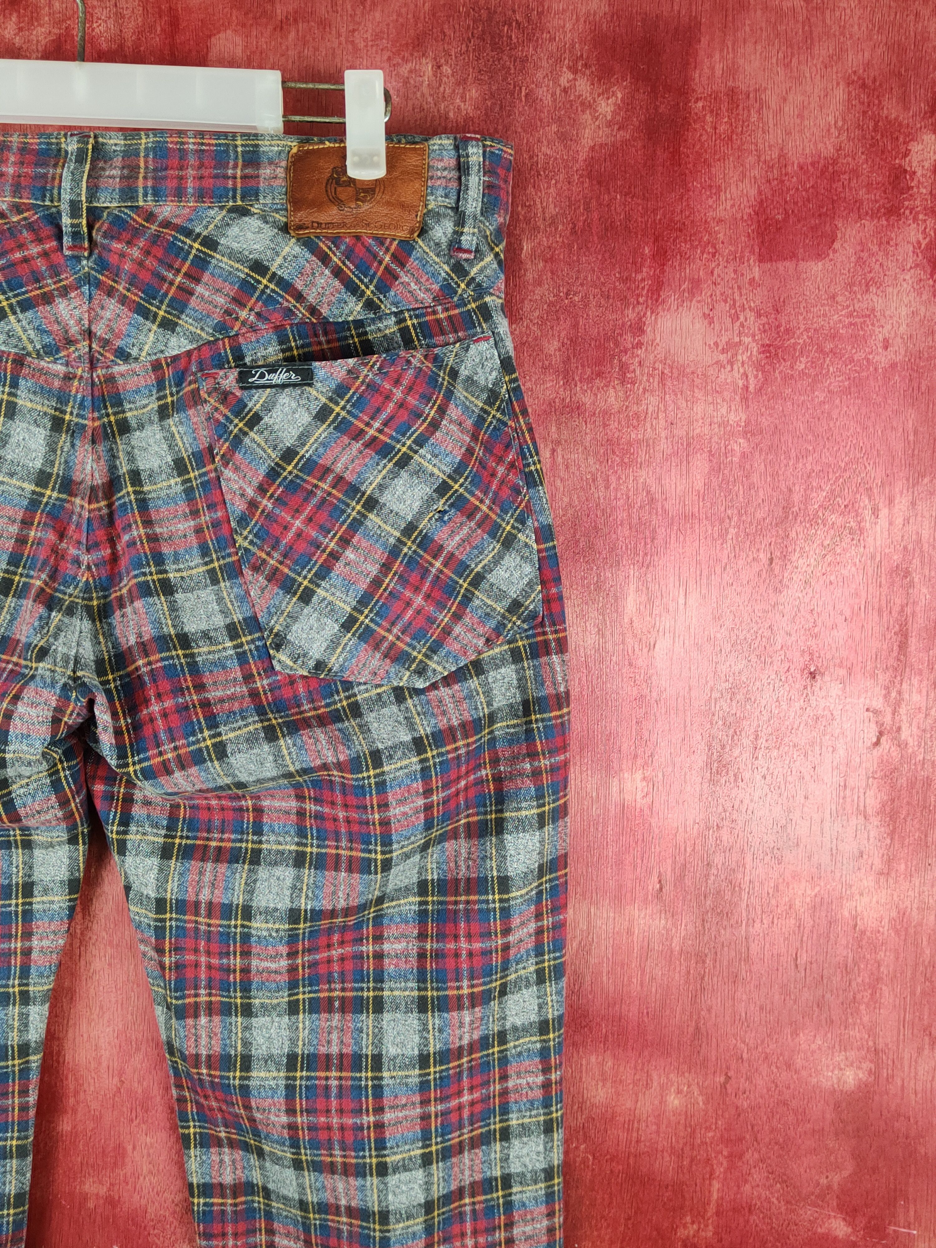 Japanese Brand Duffer of St George Red checkered punk Casual Pants #S1479 Size US 35 - 13 Thumbnail