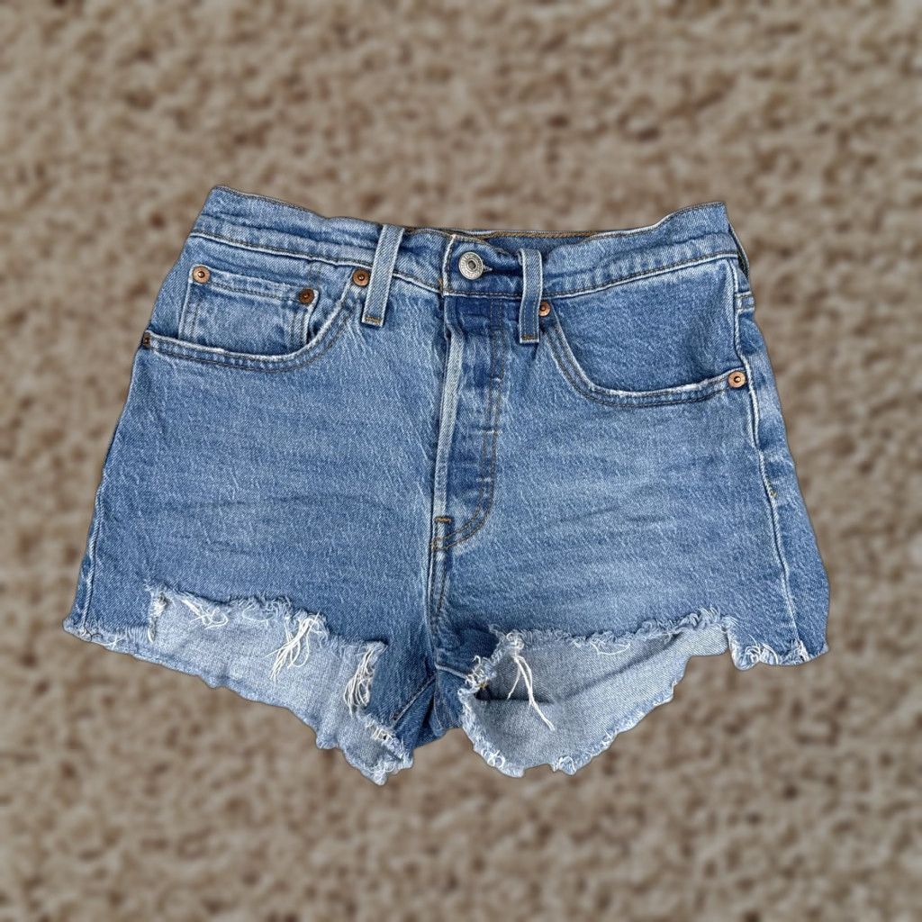 Levi's Levis 501 Shorts Womens 26x3 Blue High Rise Denim Cutoff Button Fly Frayed Hem Size 26" / US 2 / IT 38 - 1 Thumbnail