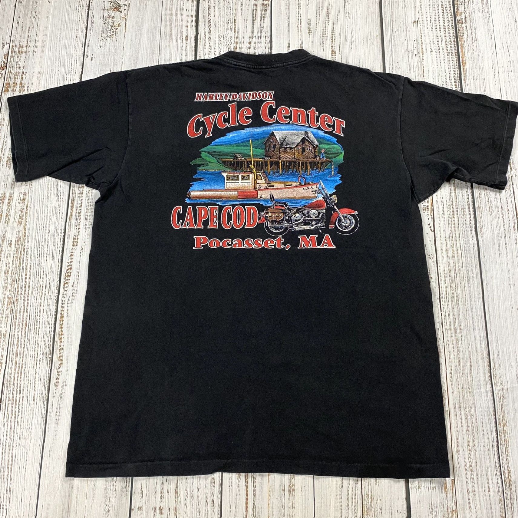 Harley Davidson VINTAGE Harley-Davidson T-Shirt Men XL Black 90s Motorcycle Biker Cape Cod Pocasett Made in USA Size US XL / EU 56 / 4 - 2 Thumbnail