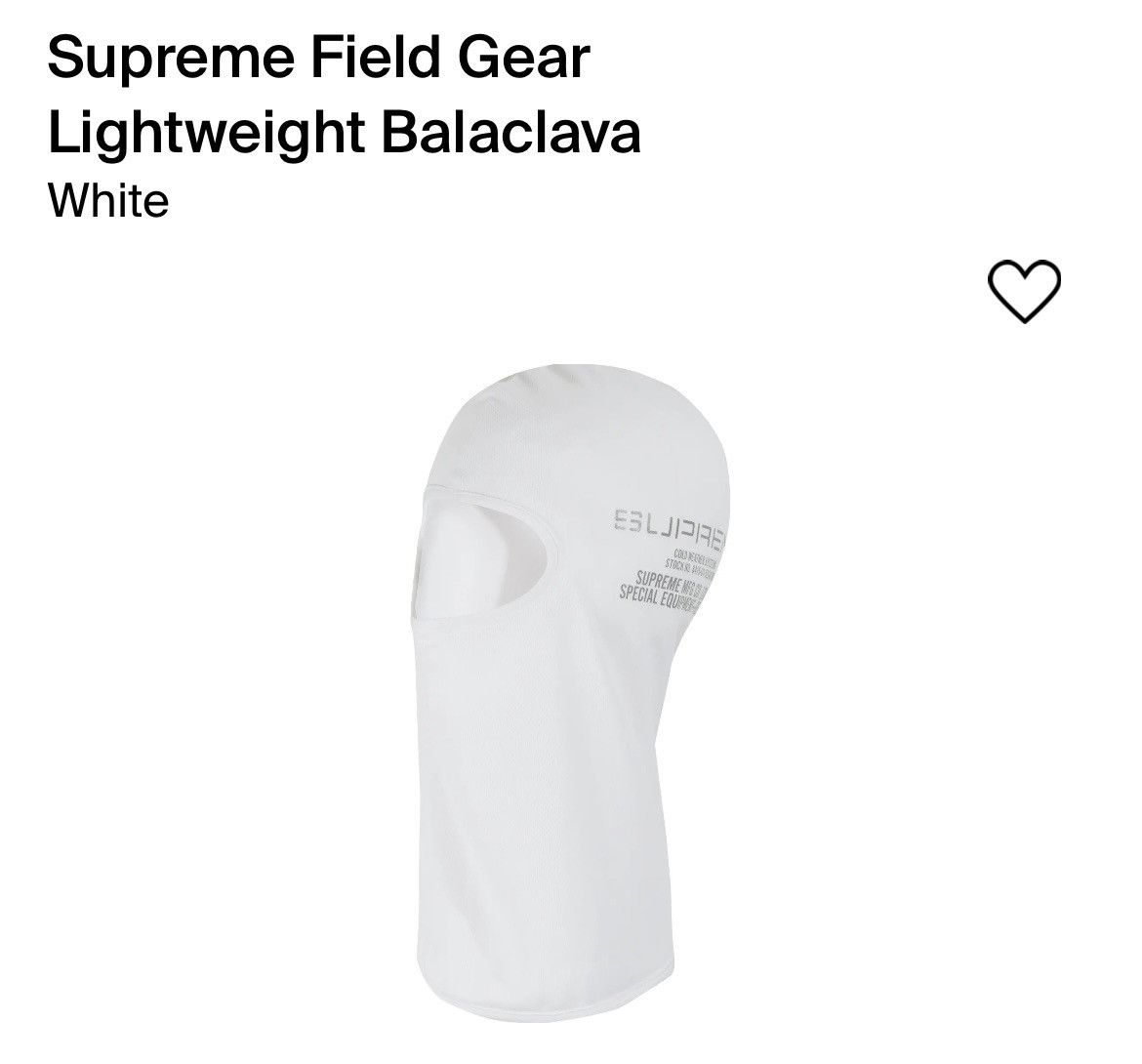 image of Supreme Field Gear Lightweight Balaclava in White, Men's