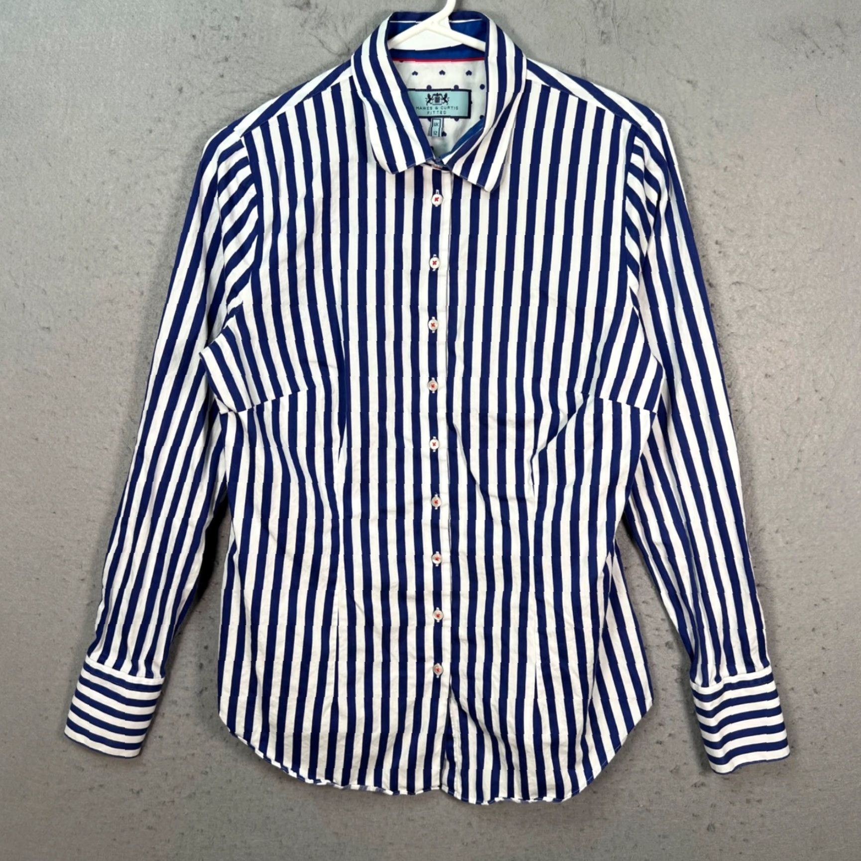 Vintage Hawes & Curtis Shirt Blue White Striped Button-Up Long Sleeve Women's 12 UK Cotton Casual Vintage: No Size XL / US 12-14 / IT 48-50 - 2 Thumbnail