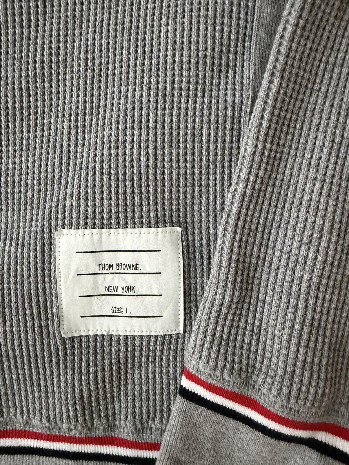 Thom Browne Thom Browne Waffle Sweatshirt with RWB stripes Size US S / EU 44-46 / 1 - 5 Thumbnail