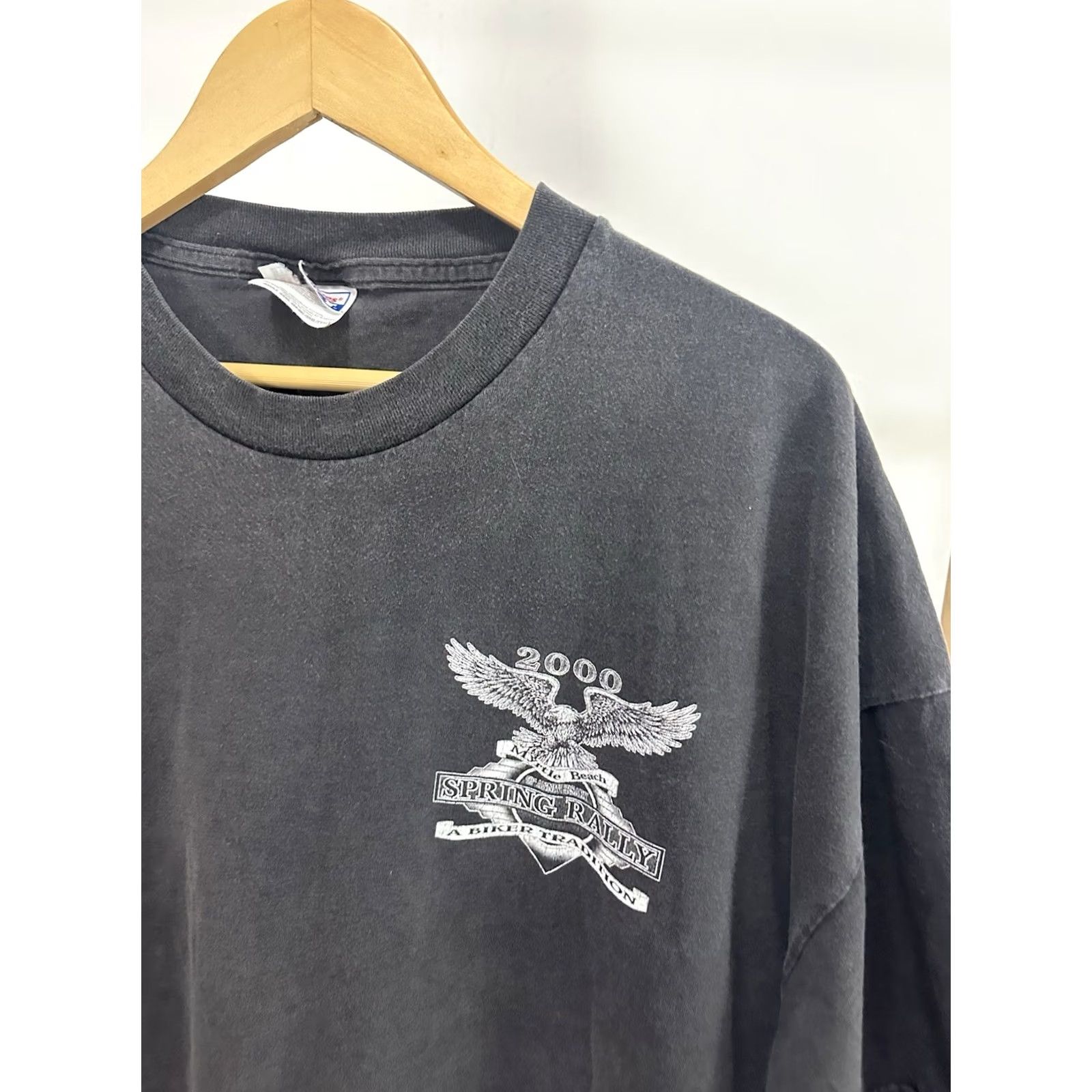 Hanes VTG Black Biker T-Shirt 3XL Hanes Motorcycle Eagle Faded Worn Mens Short Sleeve Shirt Size US XXL / EU 58 / 5 - 5 Thumbnail