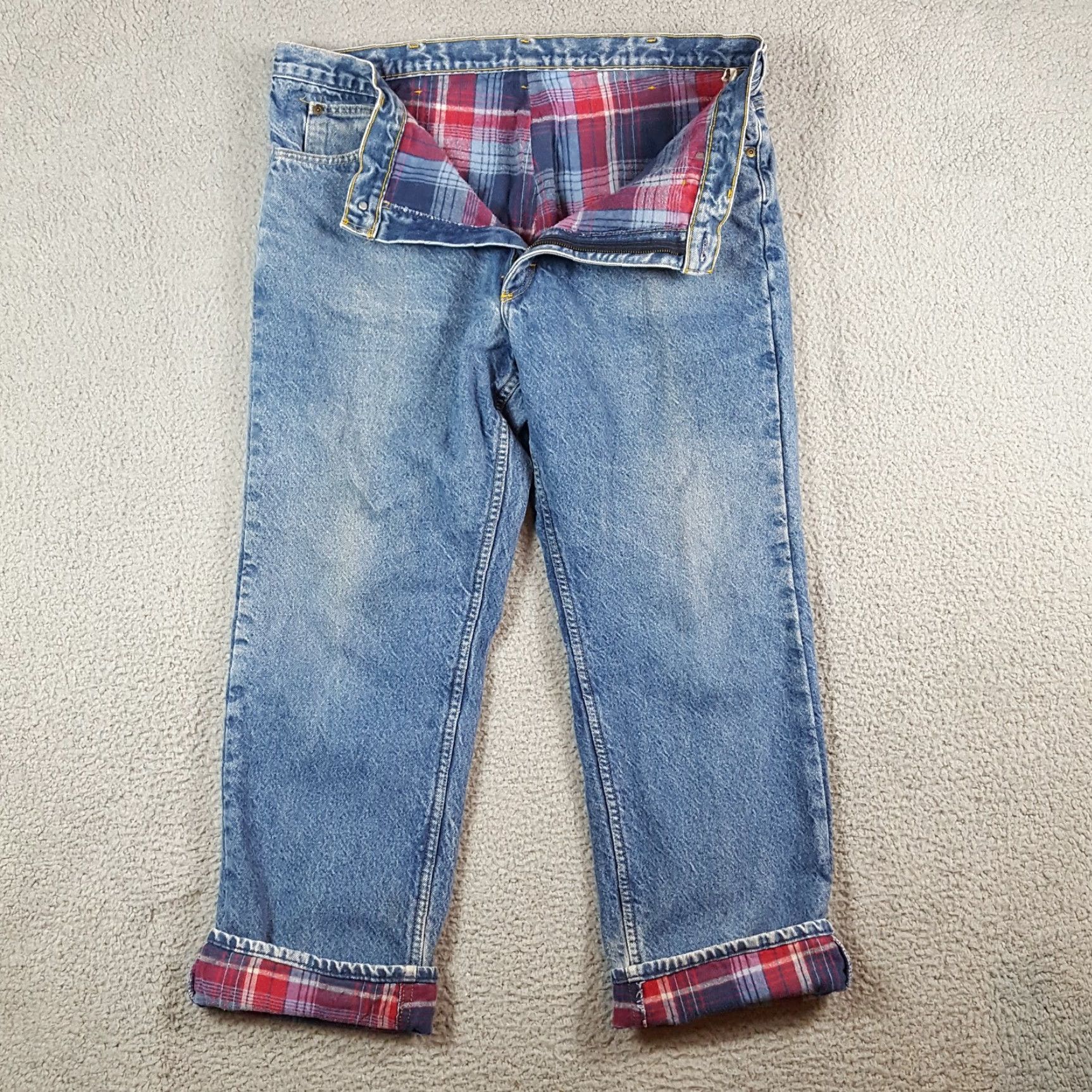 Vintage VINTAGE OshKosh Jeans 40x30 Denim Mens Lined Flannel 80s 90s Grunge Retro Workwear 5-Pocket Stonewash Blue Cotton Denim Shirt Hat Not applicable Size US 40 / EU 56 - 2 Thumbnail