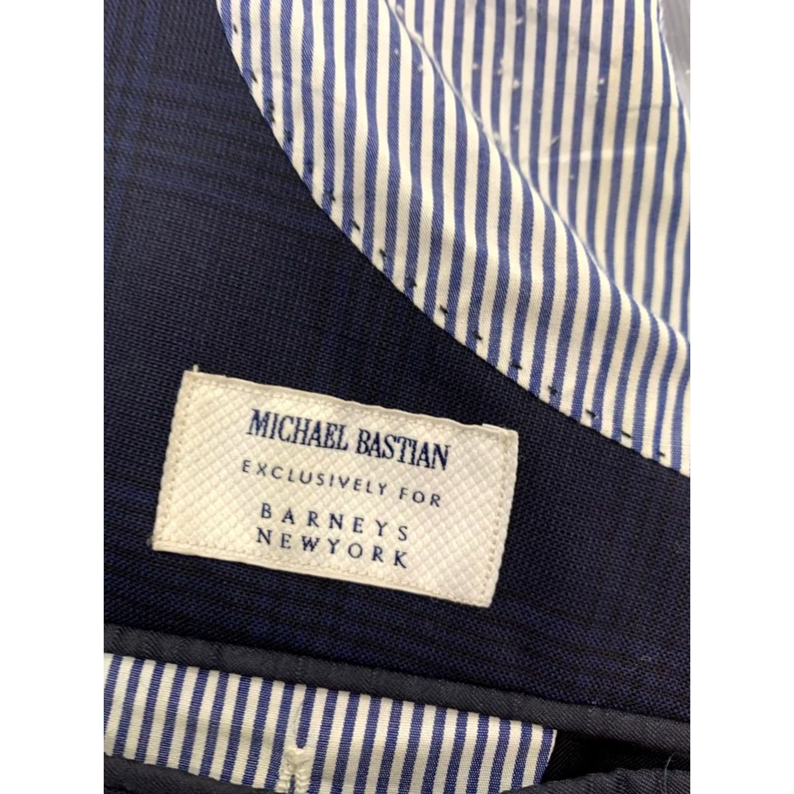 Vintage MICHAEL BASTIAN Barneys New York Navy Plaid Blazer Jacket Men’s L 44R Size 42R - 3 Thumbnail