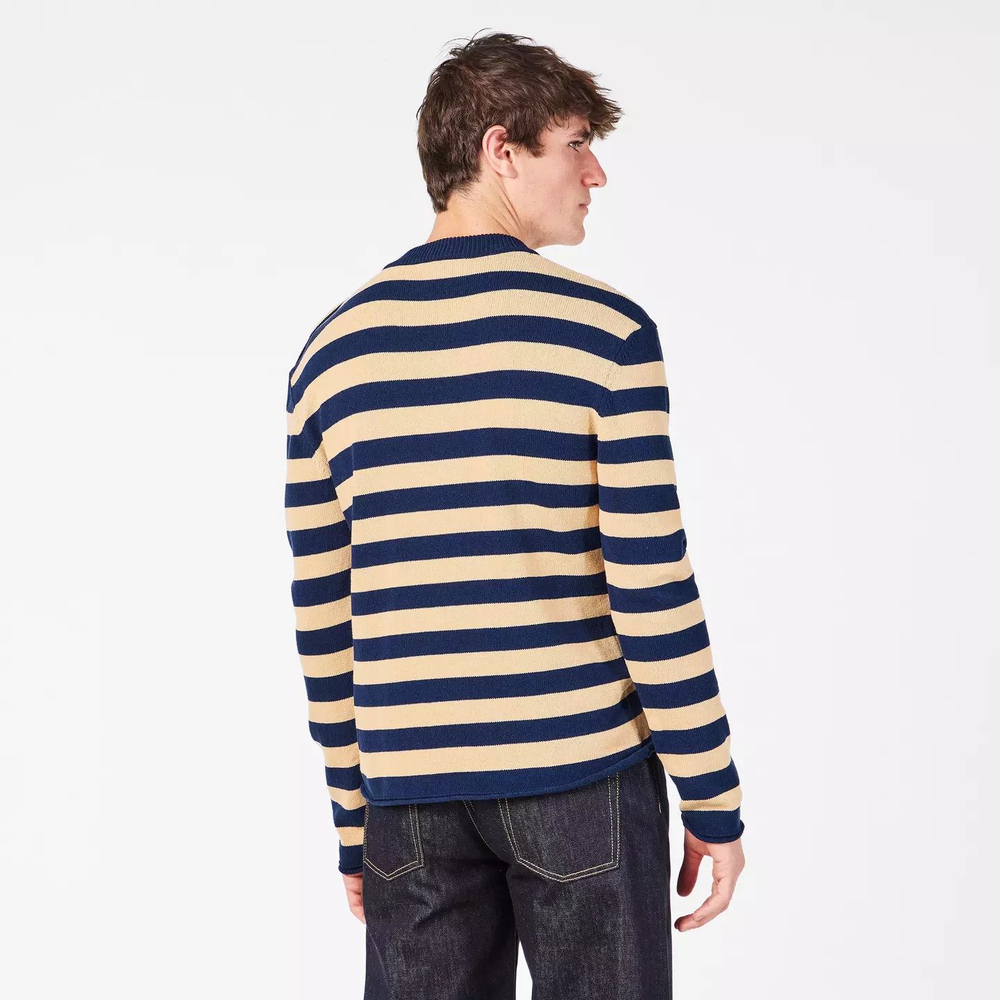 Balmain o1g2r1mq0426 Stripe Knit Crew Neck Jumper in Blue / Camel Size US S / EU 44-46 / 1 - 4 Thumbnail