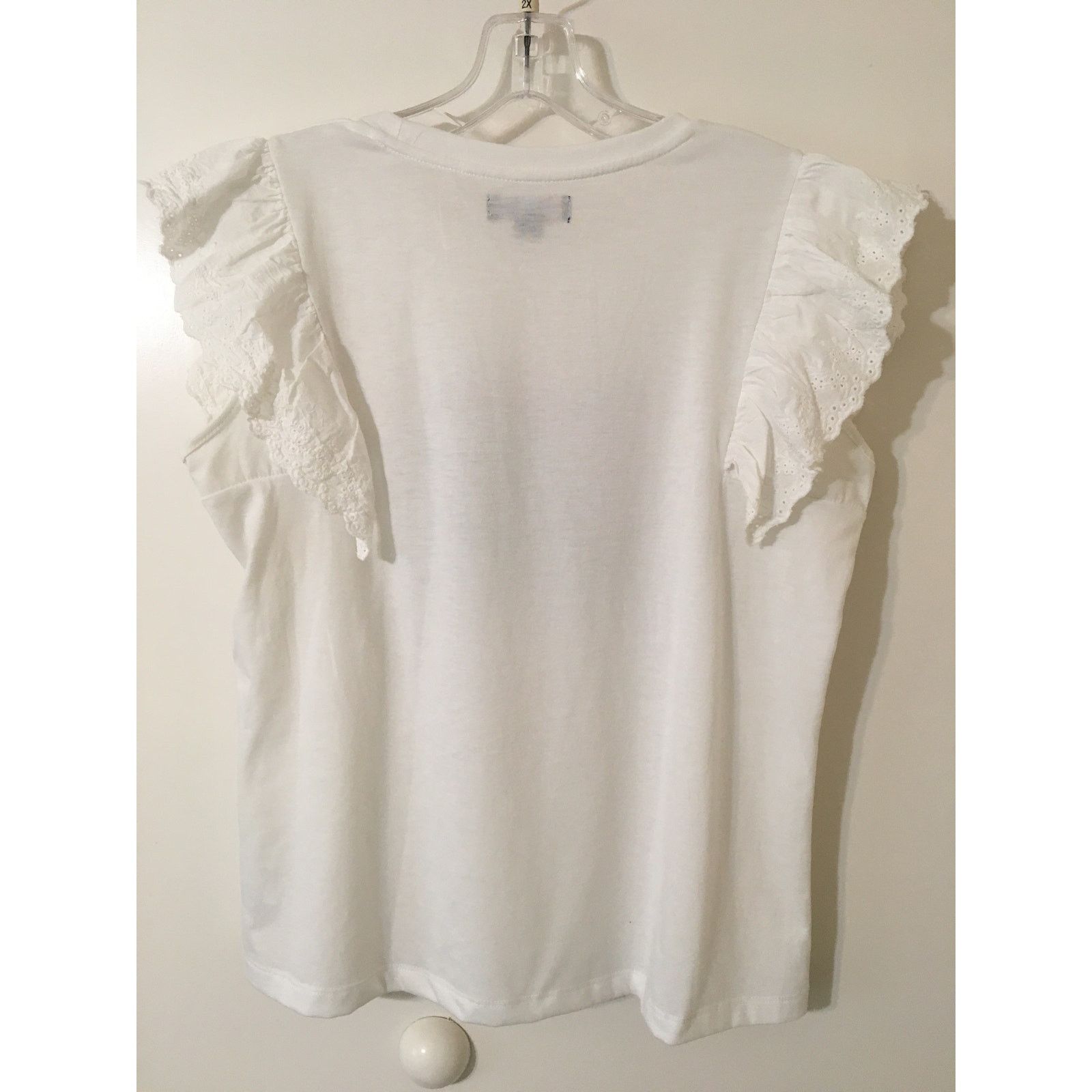Other Indigo Poppy Medium White Blouse Pink Lillies Eyelet Sleeves Size M / US 6-8 / IT 42-44 - 4 Thumbnail