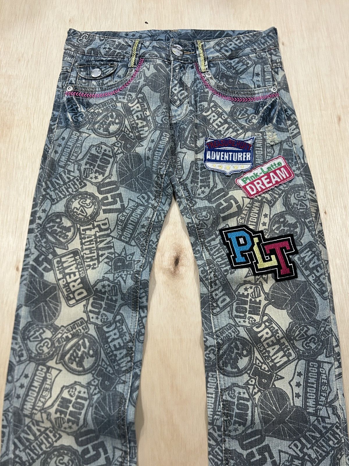 Japanese Brand Vintage Pink Latte Full Printed Jeans Size US 30 / EU 46 - 3 Thumbnail