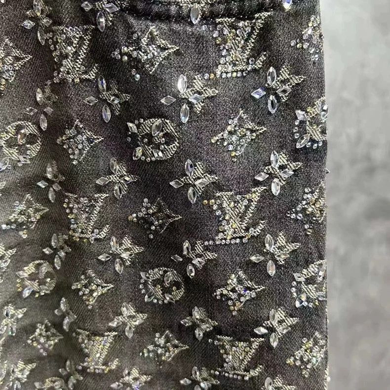Louis Vuitton louis vuitton black grey diamond-covered logo jeans-2507 Size US 31 - 3 Thumbnail