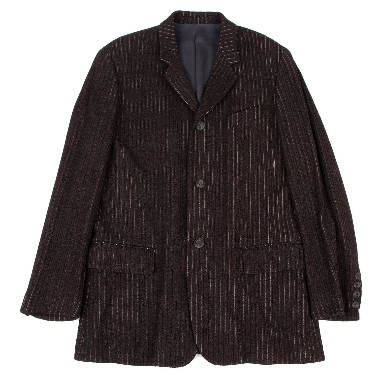 Jean Paul Gaultier Wool and Rayon Striped 2B Jacket in Dark Brown, Size 48 Size US M / EU 48-50 / 2 - 1 Thumbnail
