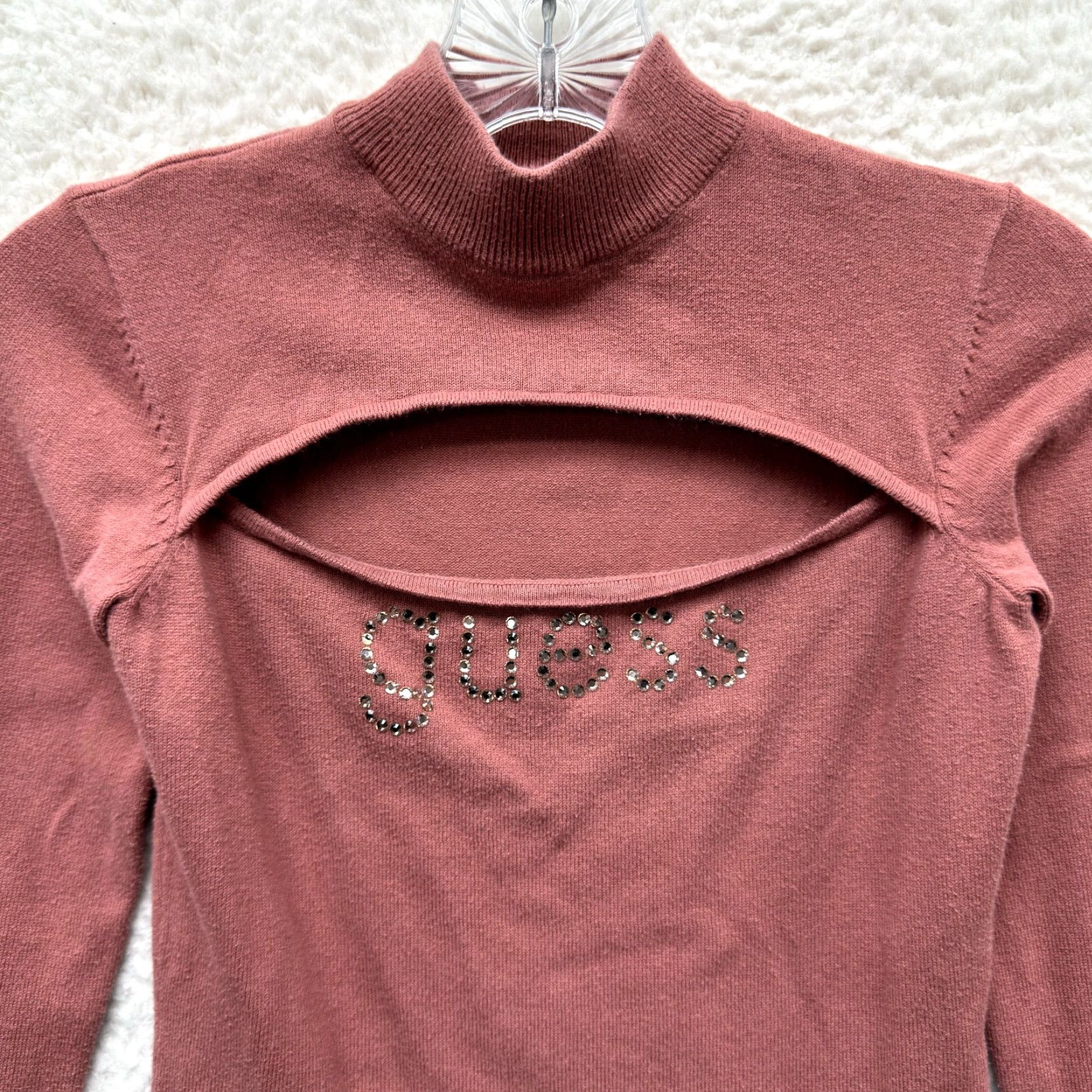 Guess VINTAGE Guess Top XS Salmon Pink Rhinestone Cut-Out McBling Fairy Grunge Shirt Womens Size XS / US 0-2 / IT 36-38 - 3 Thumbnail