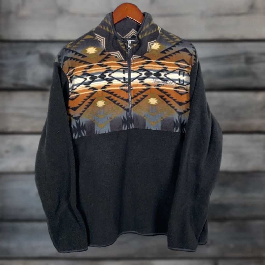 Vintage VINTAGE Franconia Notch State Park 1/2 Zip Fleece Pullover Jacket Black Southwestern Geometric Lightweight Regular Mens Large Size US L / EU 52-54 / 3 - 1 Thumbnail