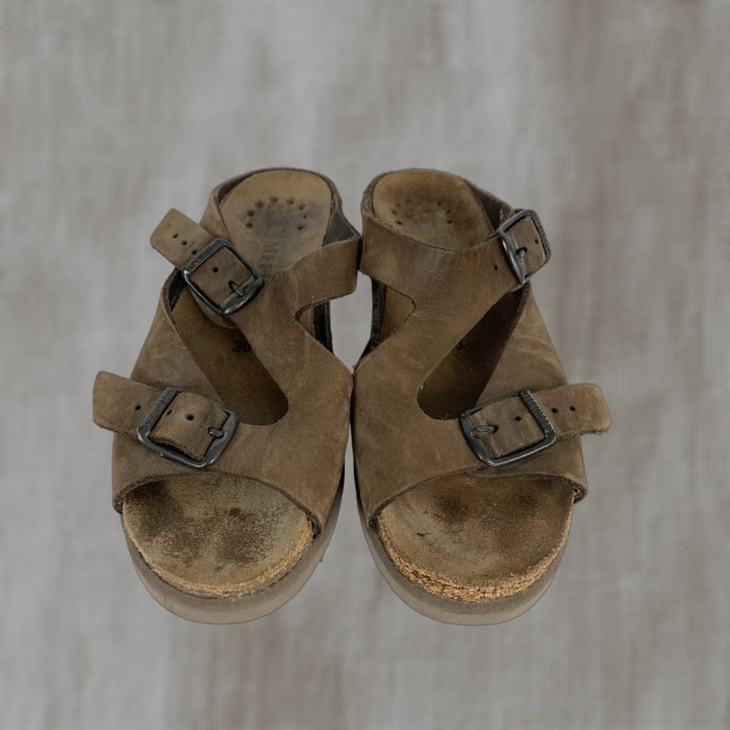 Mephisto Mephisto Sandal Womens 36 Leather Double Buckle Brown Wedge Slip-On Shoes Men? Size US 6 / IT 36 - 1 Thumbnail