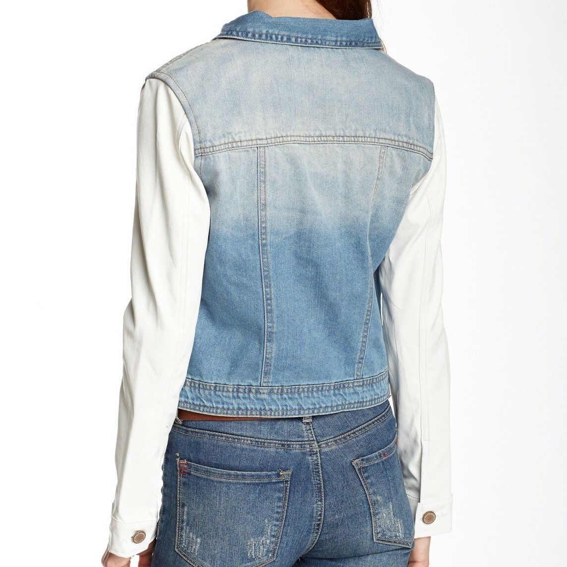 Other Romeo & Juliet Couture Faux Leather Sleeve Denim Jean Jacket Size M / US 6-8 / IT 42-44 - 2 Thumbnail