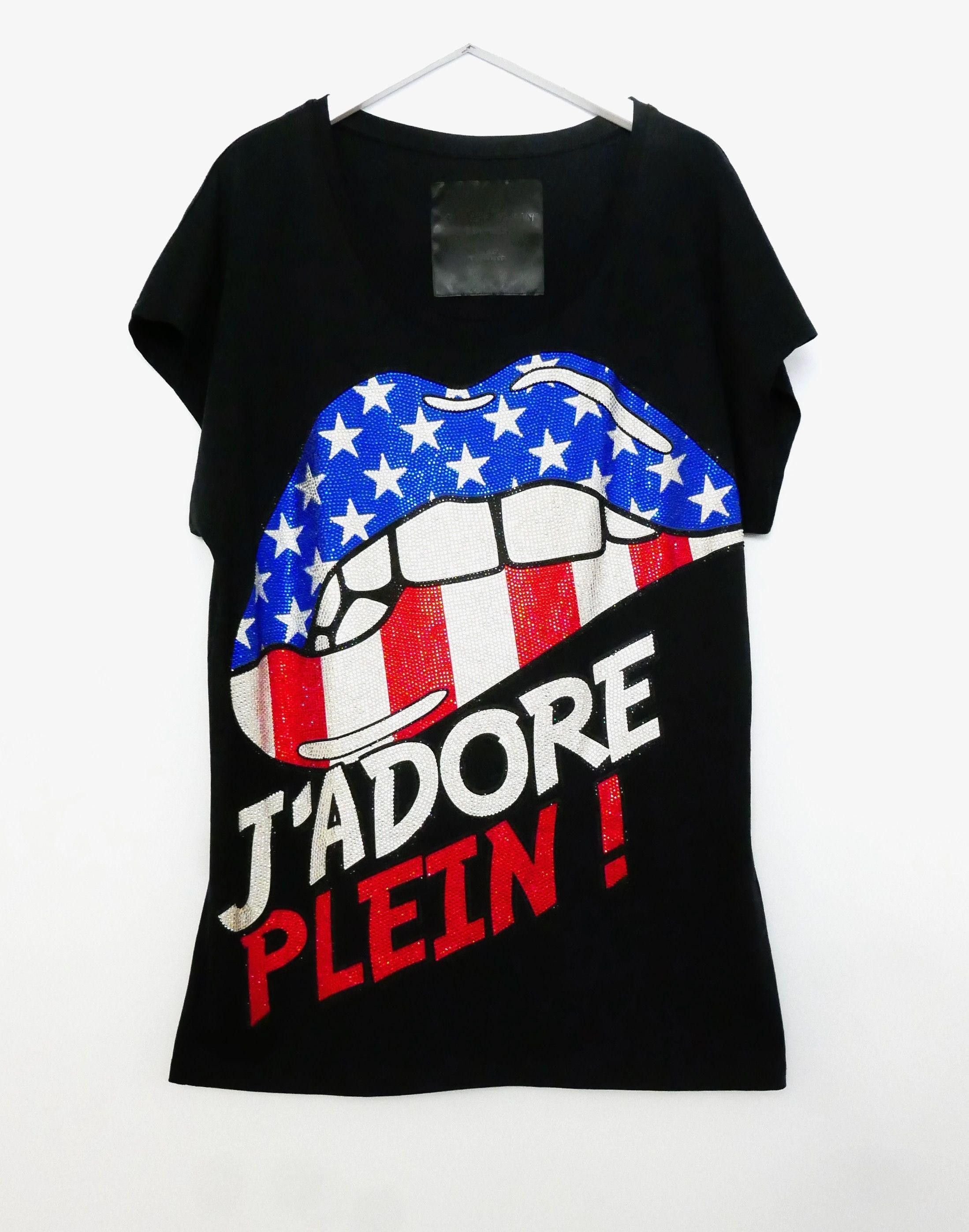 image of Philipp Plein J'adore Plein Embellished T-Shirt in Black, Women's (Size Small)