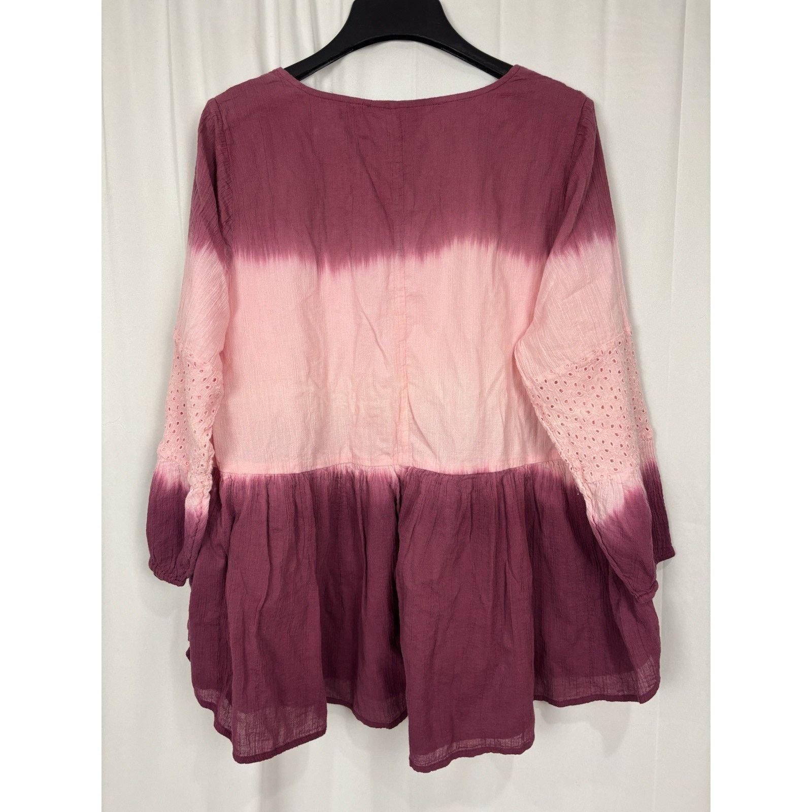 Other Lane Bryant 22 Blush Pink Ombre Tie Dye LS V-Neck Blouse Size 3XL / US 20-22 - 2 Thumbnail