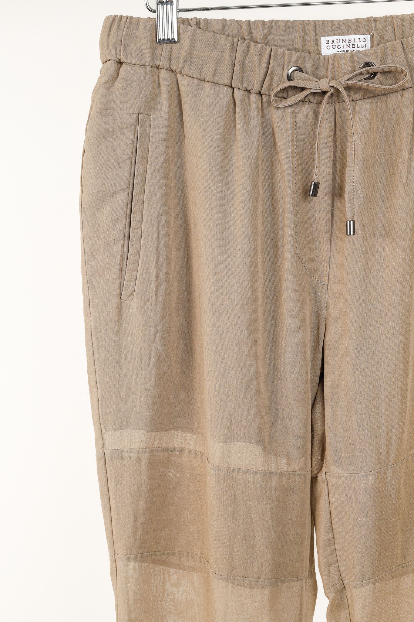 Brunello Cucinelli Brunello Cucinelli SS/15 Taupe Cotton Sheer-Stripe Joggers Size 28" / US 6 / IT 42 - 5 Thumbnail