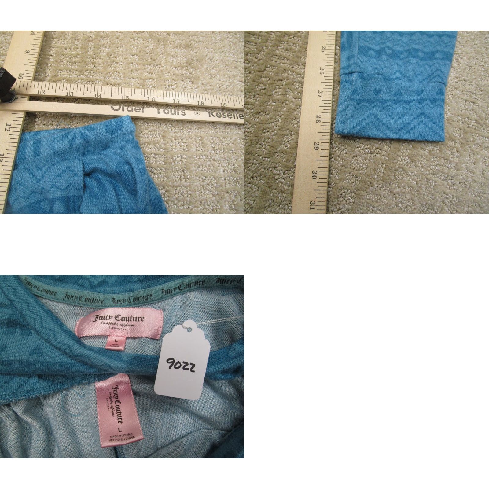 Juicy Couture Juicy Couture Pajama Set Women L Geometric Aztec Blue, Sleepwear, Cotton Polyester Knit, Logo, Crew Drawstring, Machine Washable, Loungewear Pajamas Size ONE SIZE - 8 Thumbnail