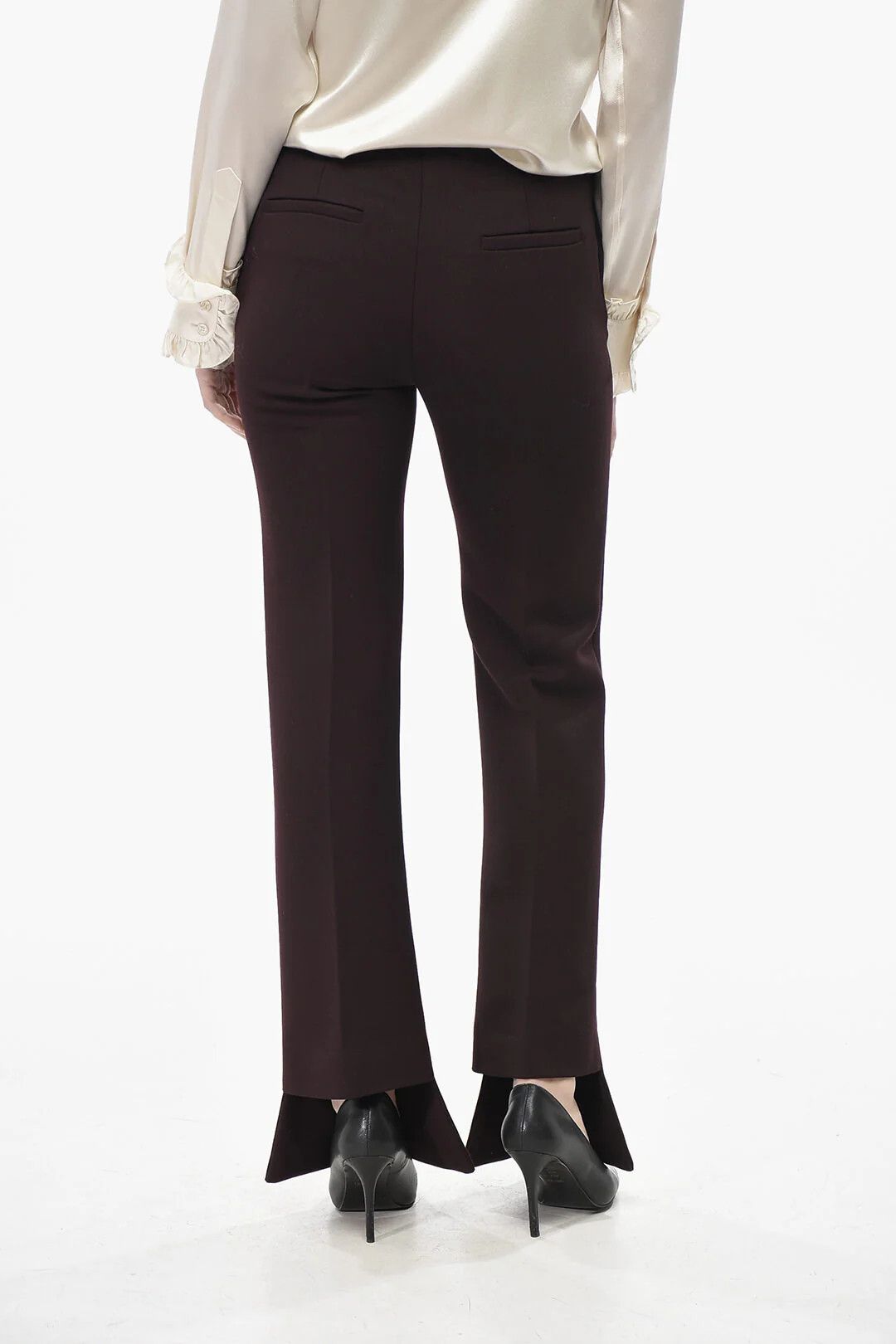 Chloe og1mm0426 Bootcut Virgin Wool Pant in Burgundy Size 28" / US 6 / IT 42 - 2 Thumbnail