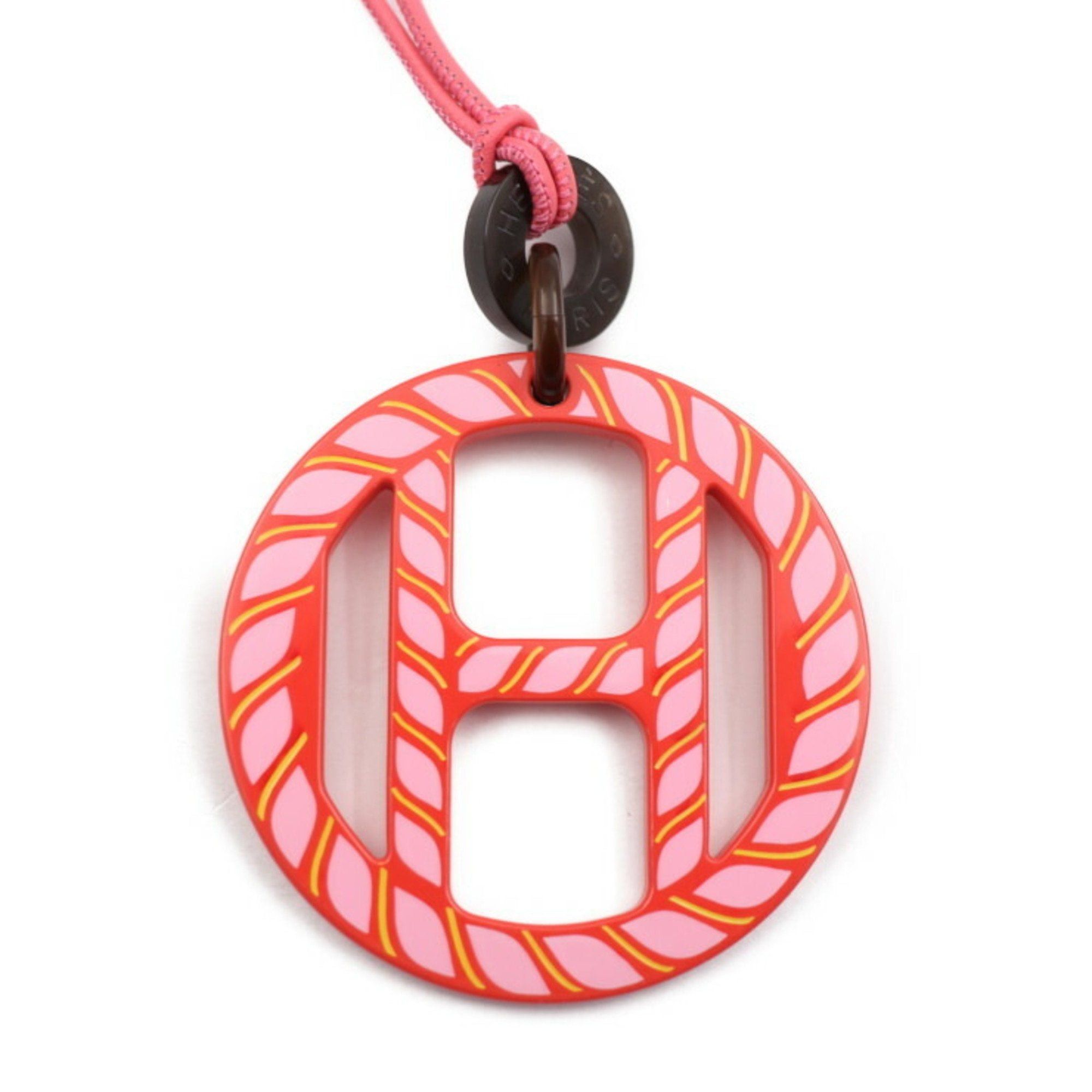 image of Hermes Pendant H Equipe Nautic Necklace 000008Fl Buffalo Horn Lacquer Tropique Pink Multicolor in B