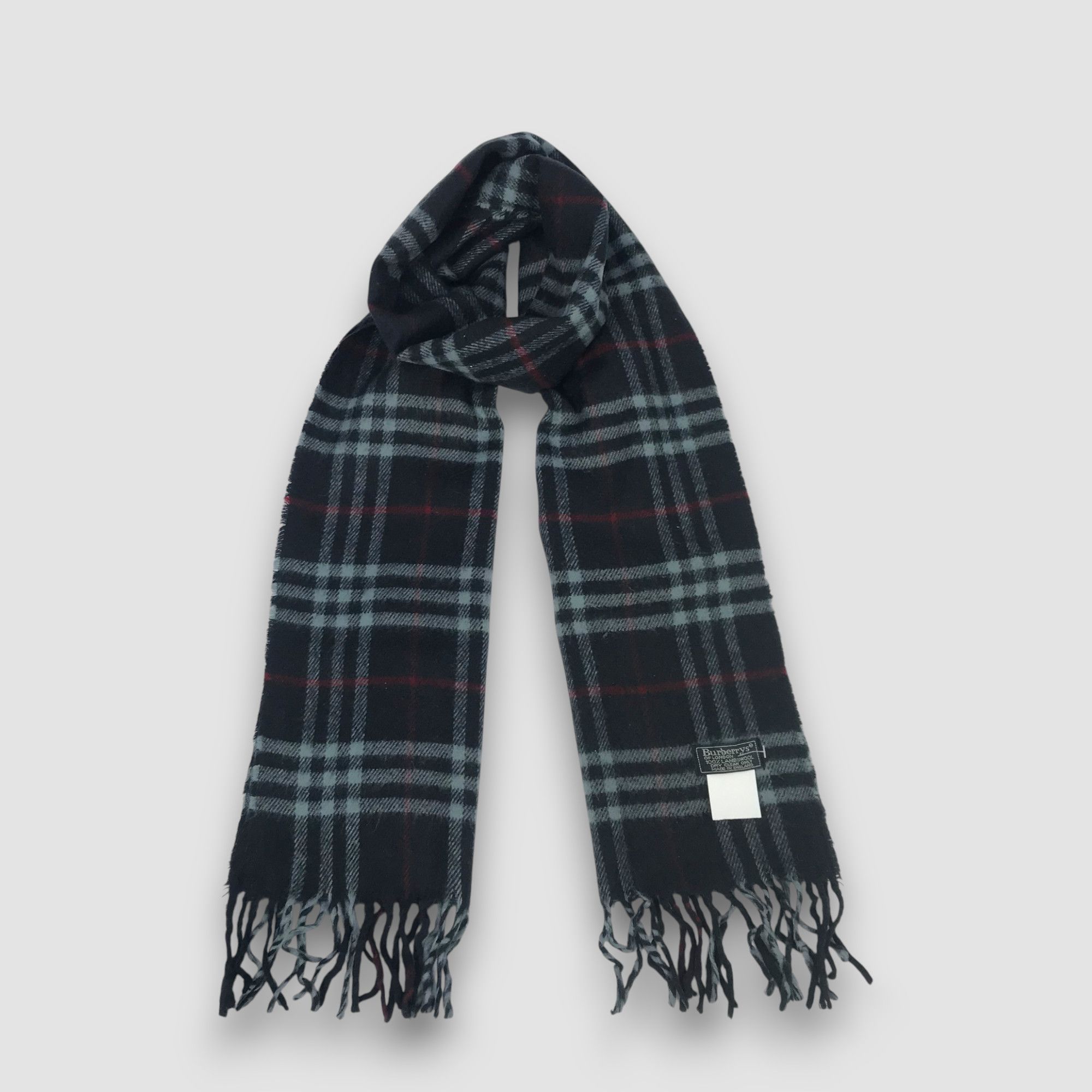 Vintage 90s Burberry Wool Scarf Muffler Check Tartan Scarves