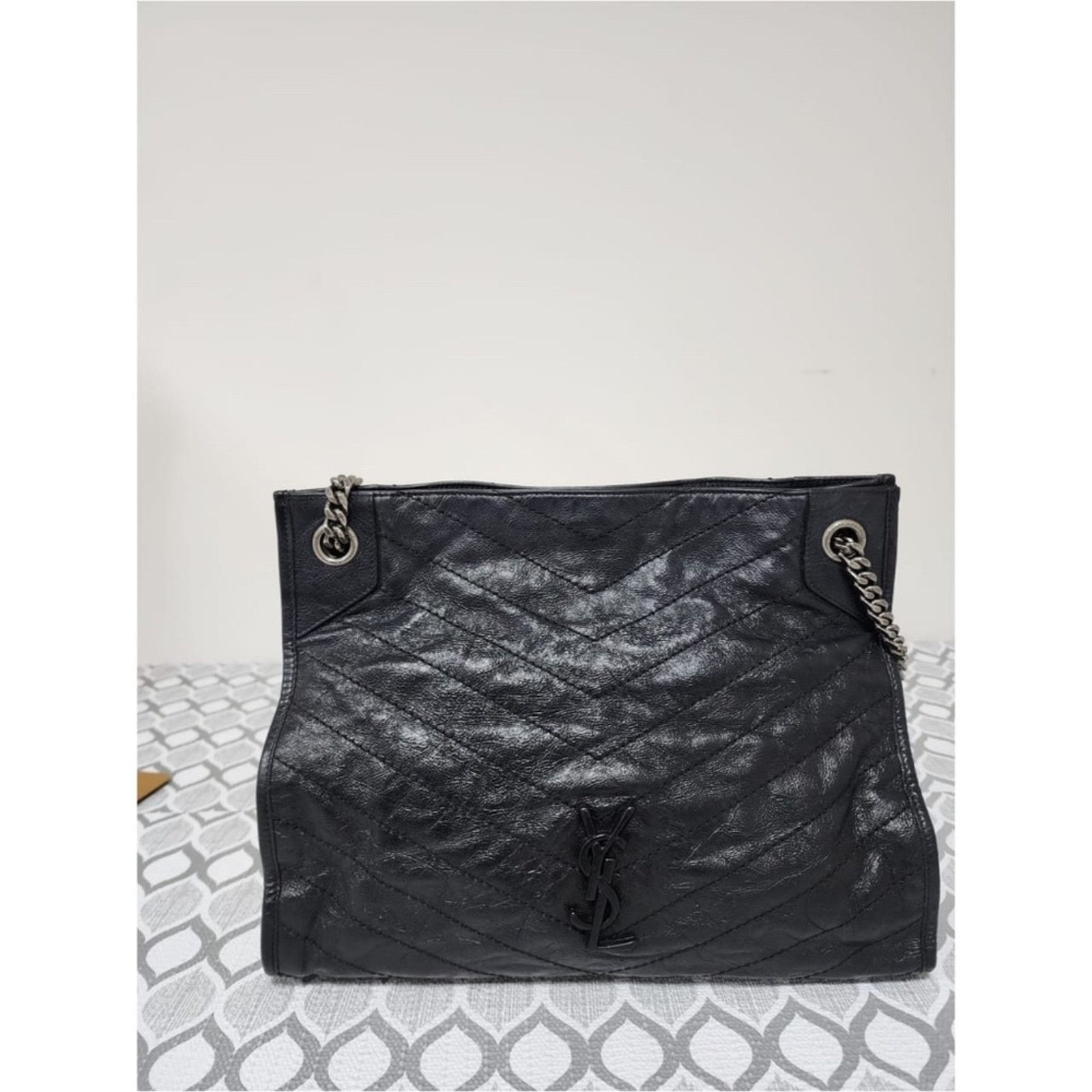 Saint Laurent Paris St Laurent Crinkled Calfskin Matelasse Monogram Large Niki S Size ONE SIZE - 6 Thumbnail