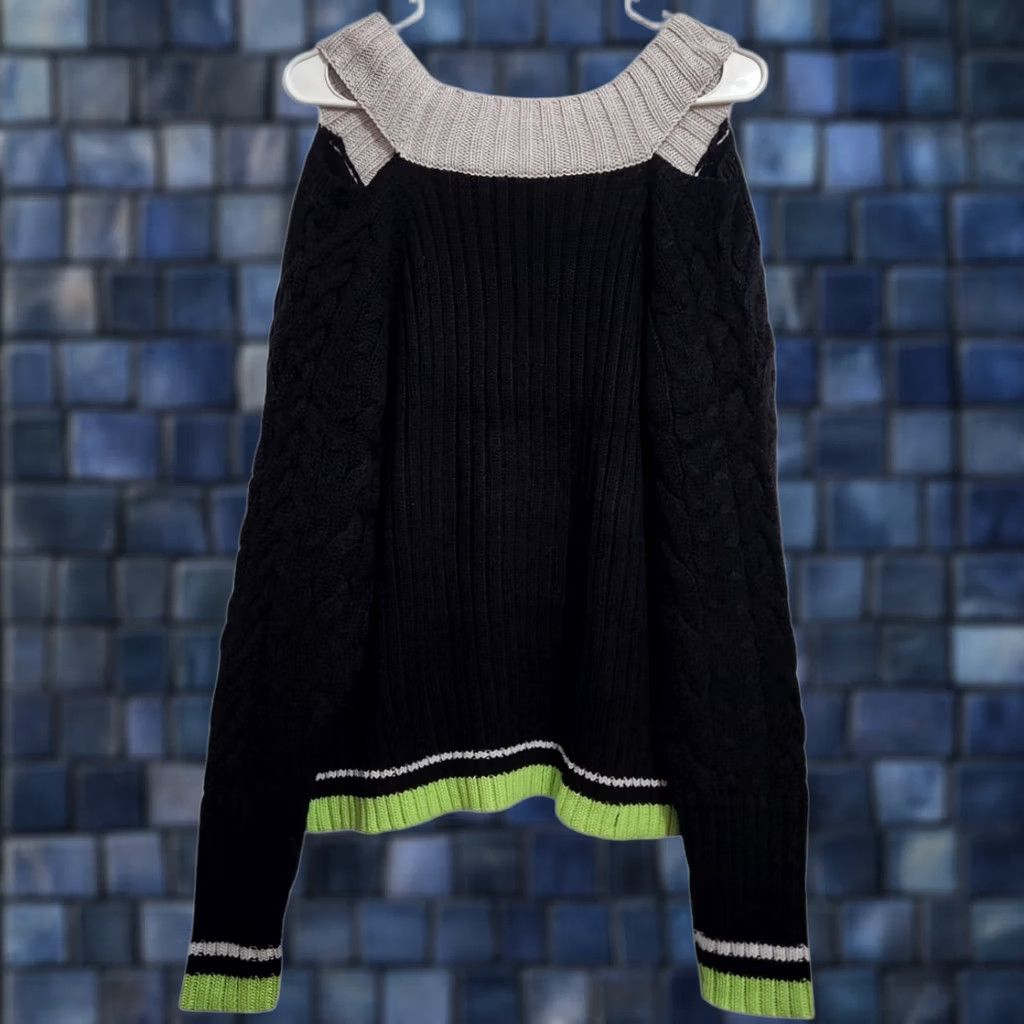 Vintage 525 America Womens XL Cable Knit Cold Shoulder Sweater Long Sleeve Black Size XL / US 12-14 / IT 48-50 - 1 Thumbnail