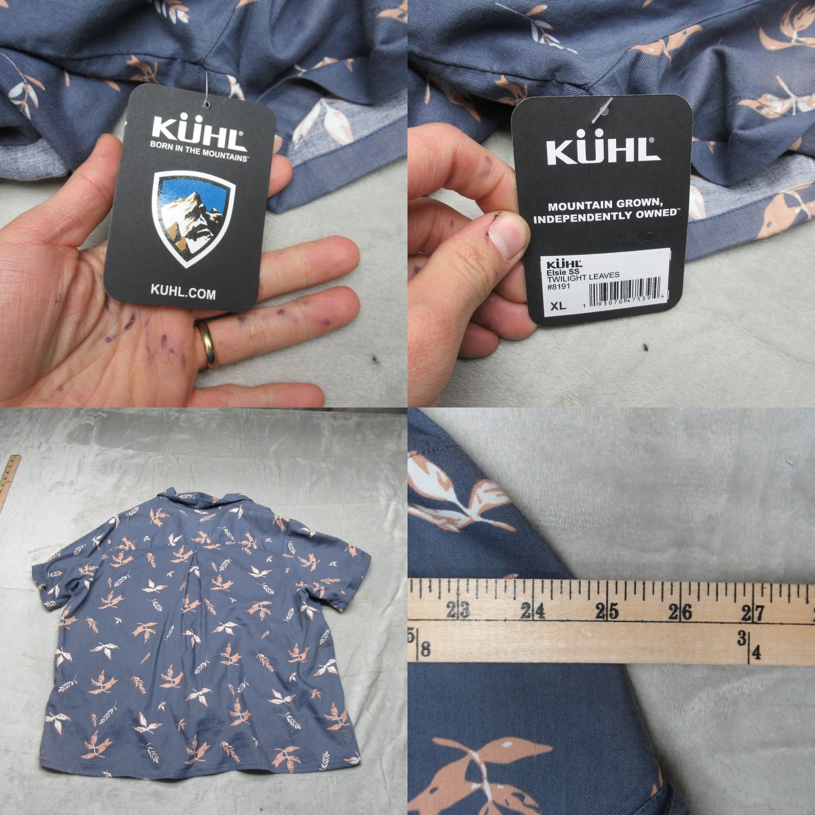 Vintage KUHL Shirt Womens XL Blue Twilight Leaves Elsie Short Sleeve Tie Front Light NEW Size XL / US 12-14 / IT 48-50 - 8 Thumbnail