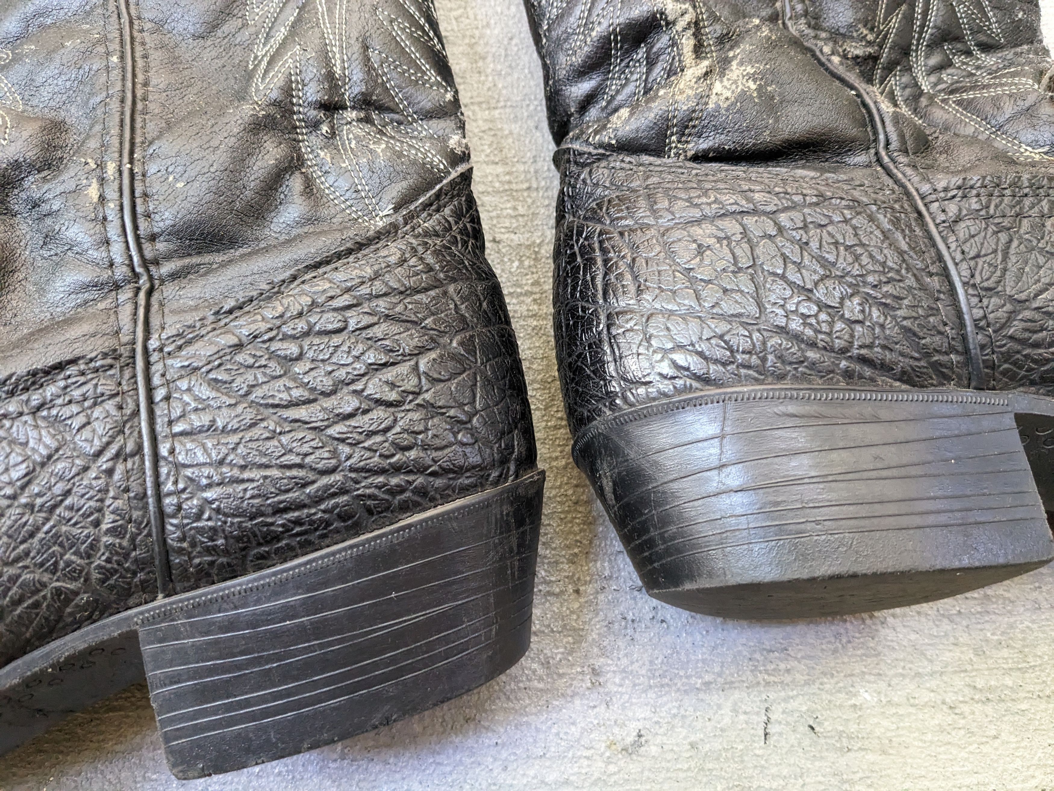Vintage Vintage Bronco Cowboy Boots 12 Wide Black Faux Leather Vegan Size US 12 / EU 45 - 7 Thumbnail