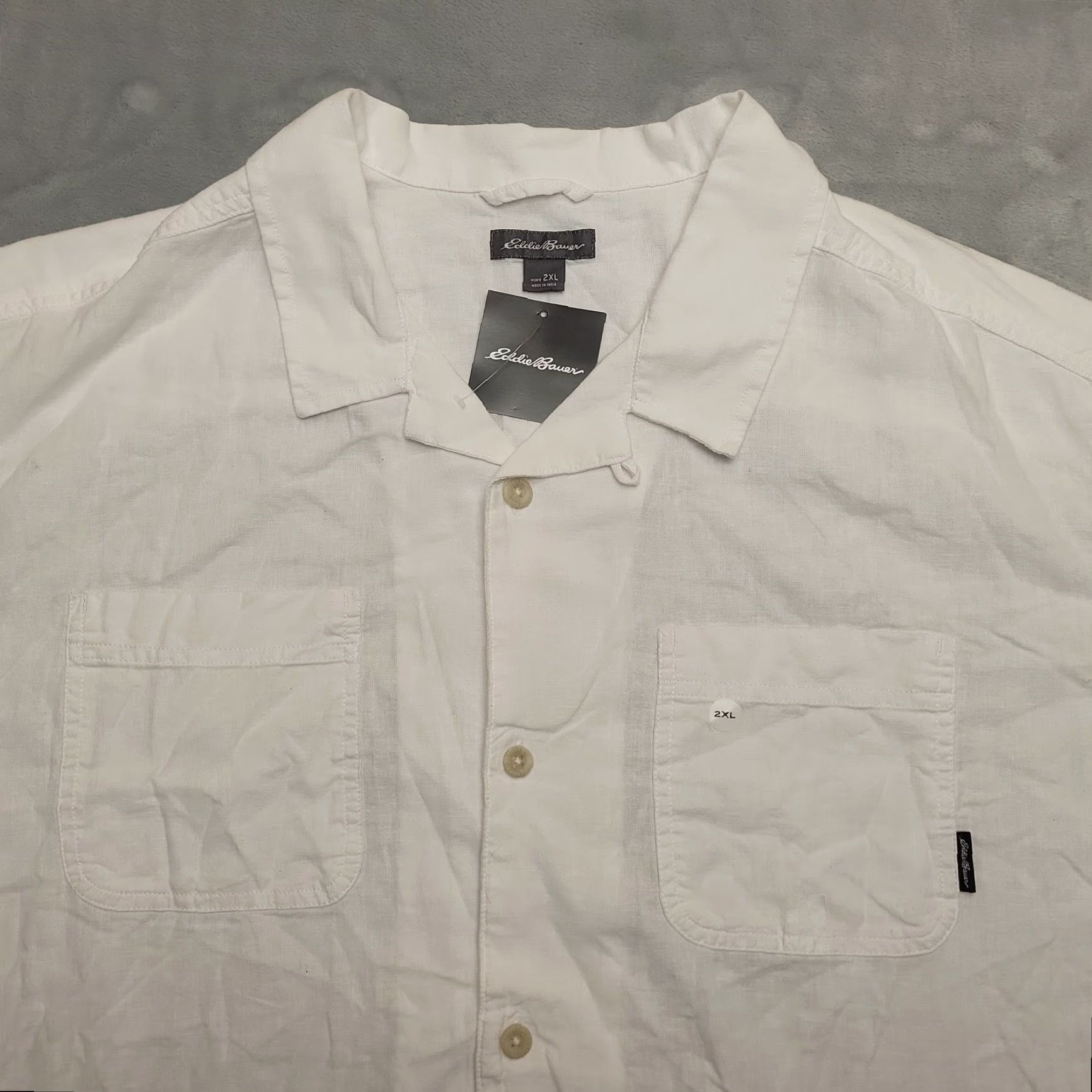 Eddie Bauer VINTAGE Eddie Bauer Shirt Mens 2XL White Hemplify Camp Loop Collar Short Sleeve Hemp Button-Up Casual Mens Size US XXL / EU 58 / 5 - 2 Thumbnail